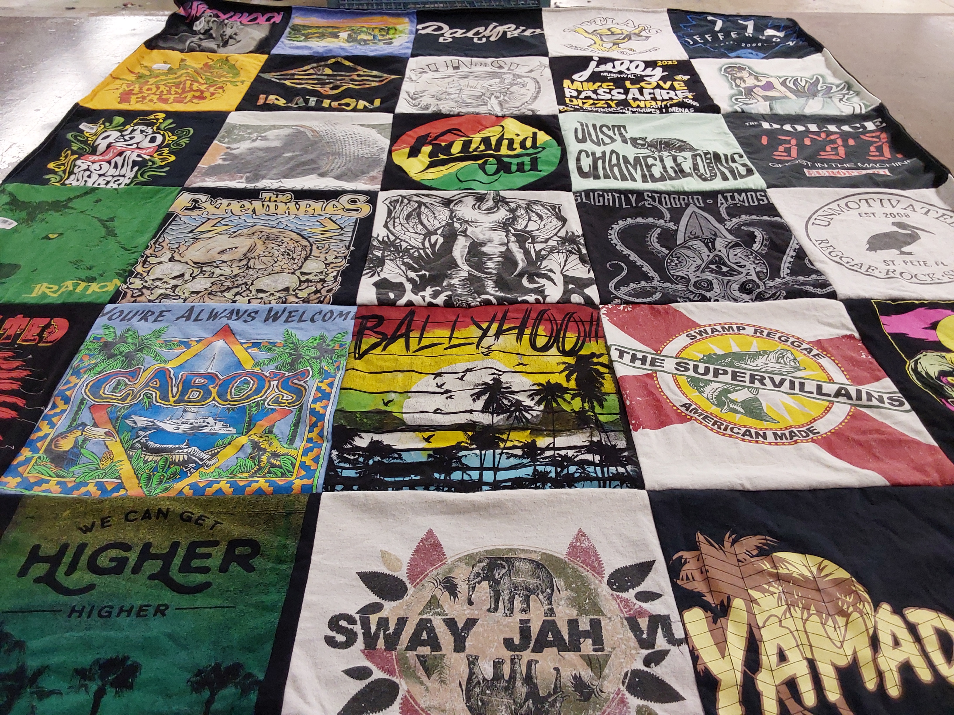 T-shirt quilt with music, reggae themes by Trinity from FL