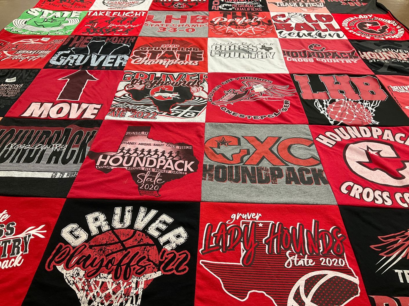 T-shirt quilt featuring gruver lady hounds, cross country by Ben from TX