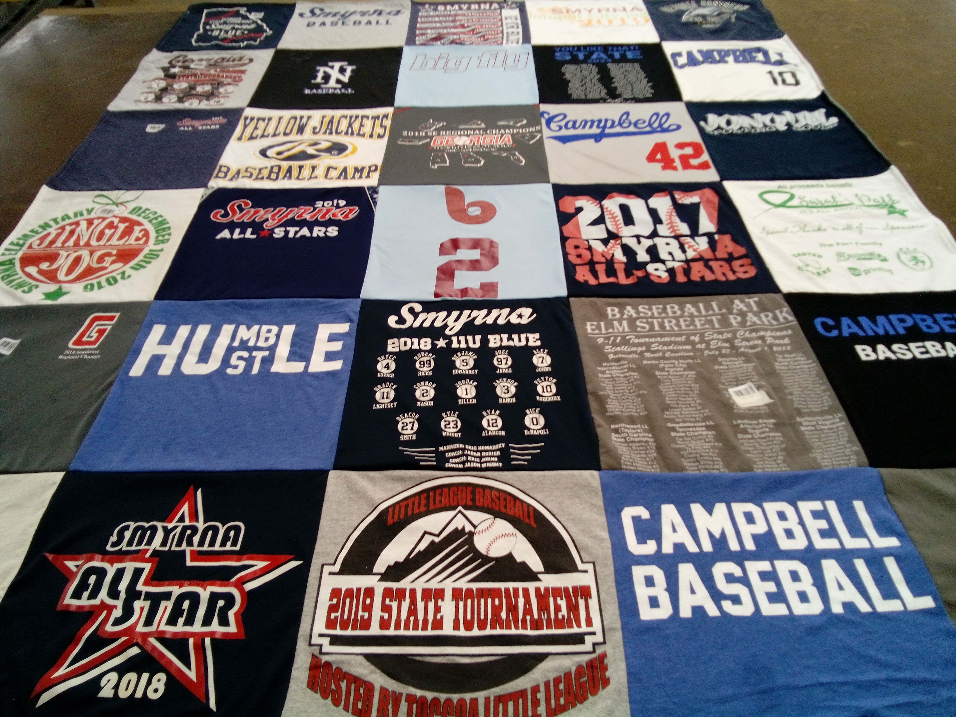 T-shirt quilt featuring smyrna all stars, campbell baseball by Stacy from GA
