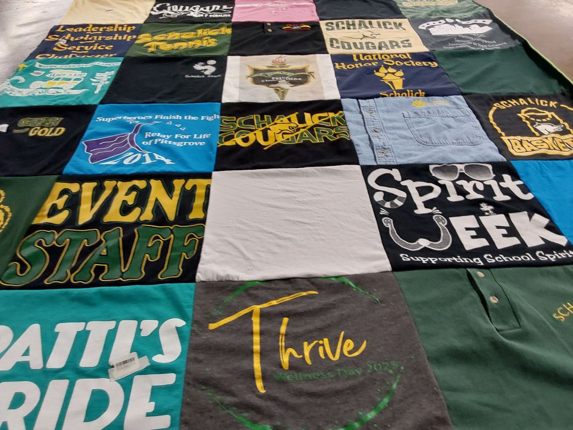 T-shirt quilt featuring schalick cougars, schalick basketball by Debbie from NJ