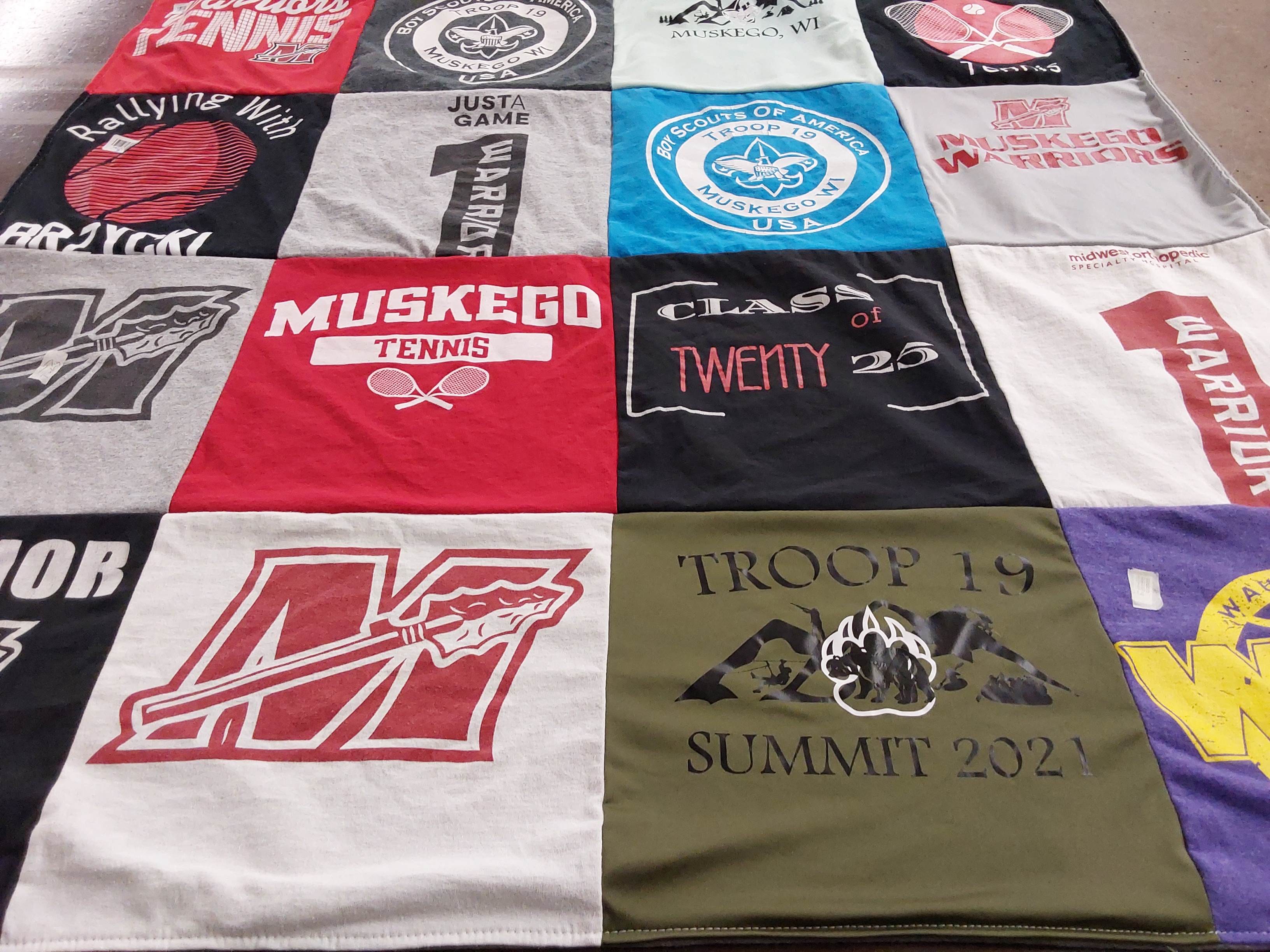 T-shirt quilt featuring muskego warriors by Jenny from WI