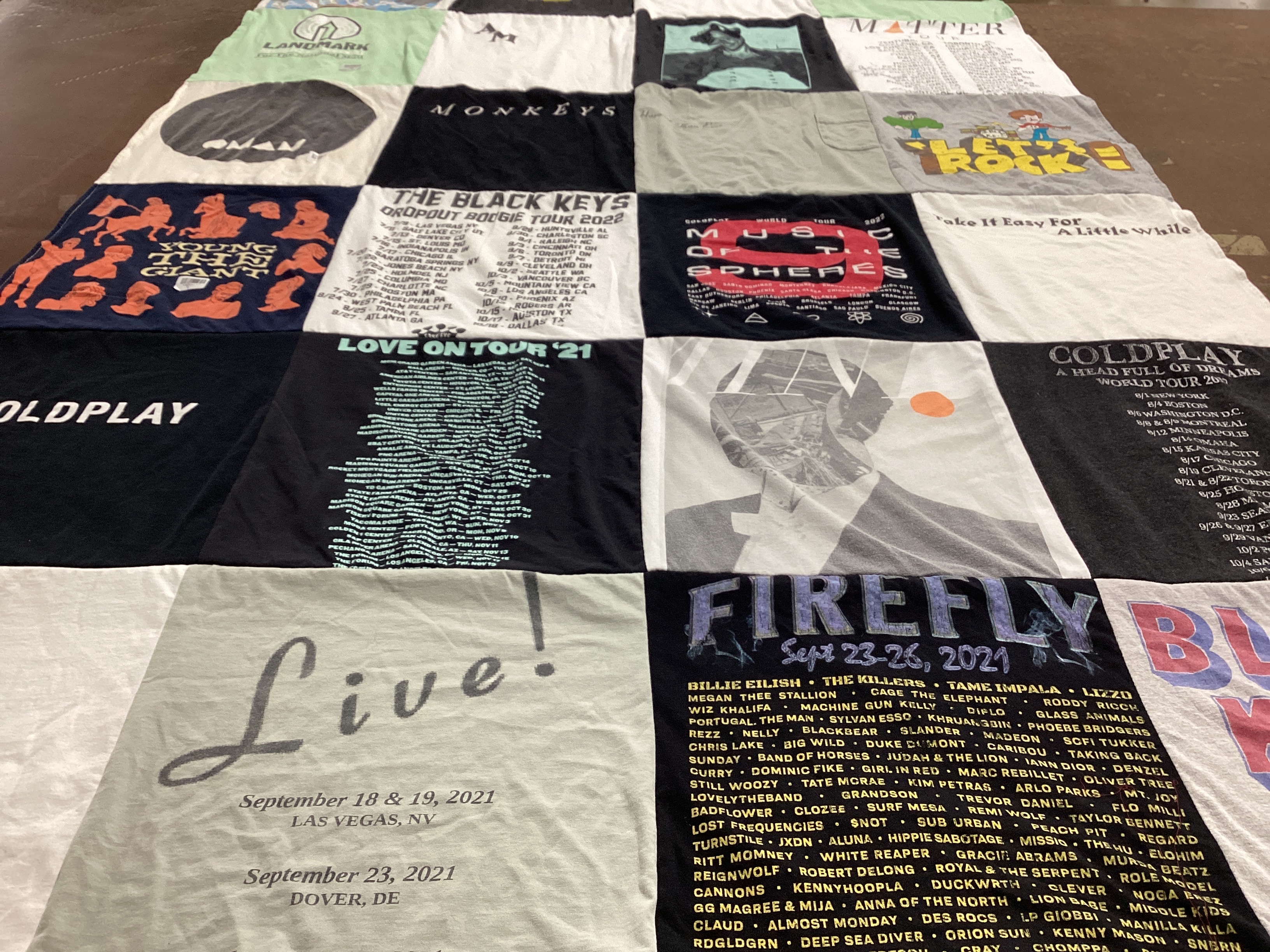 T-shirt quilt with music, concerts themes by Christine from MD