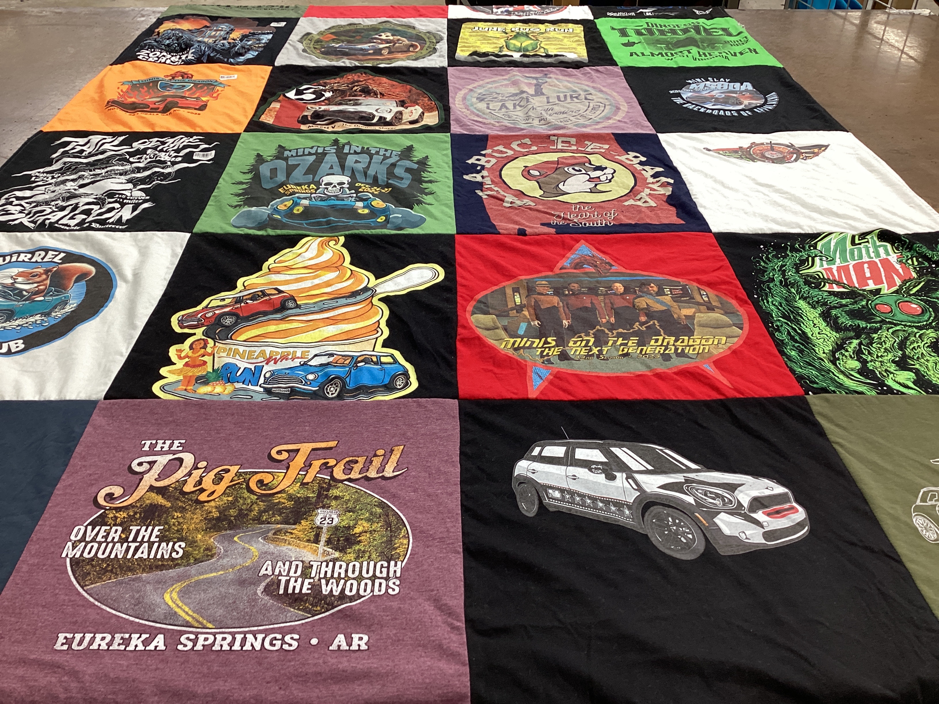 T-shirt quilt with cars, road trips themes by Troy from AL