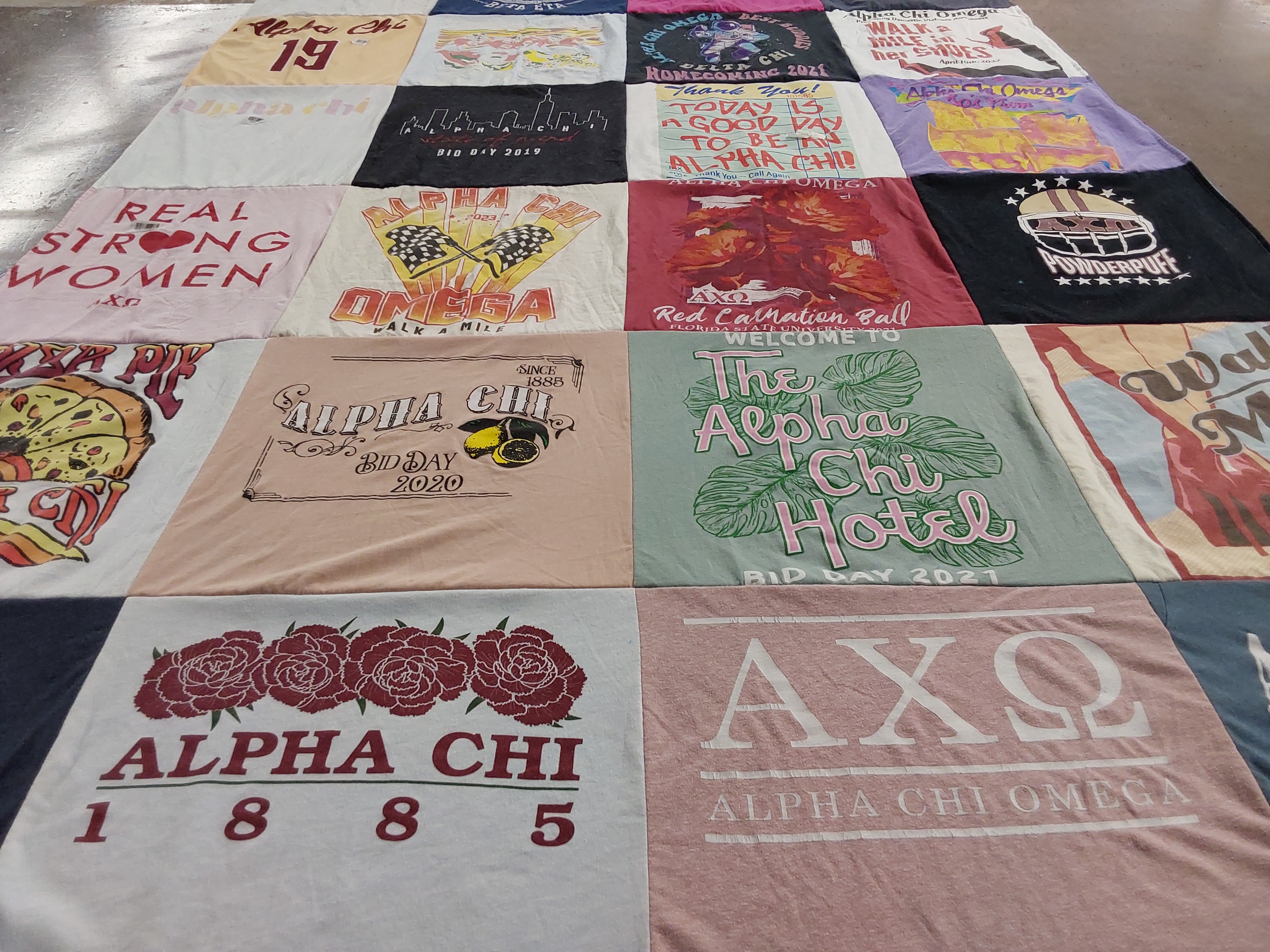 T-shirt quilt with sororities, sisterhood themes by Bree from MA