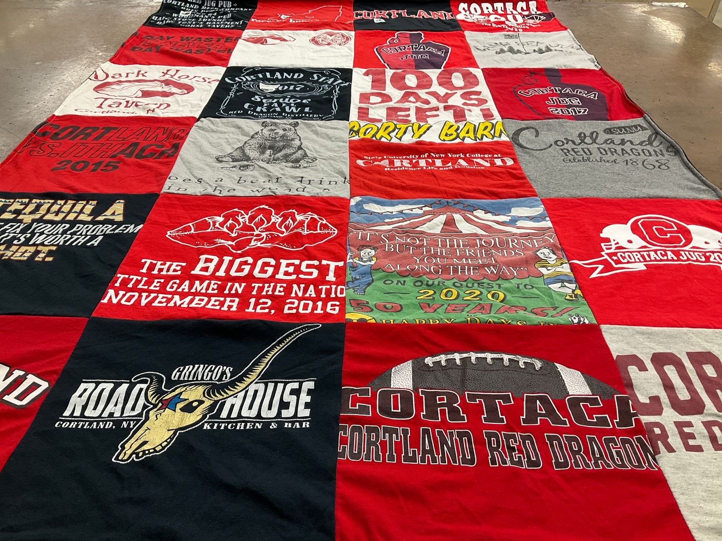 T-shirt quilt featuring cortland red dragons by Victoria from NY