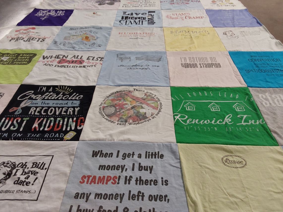 T-shirt quilt with crafting, rubber stamping themes by Regina from IN
