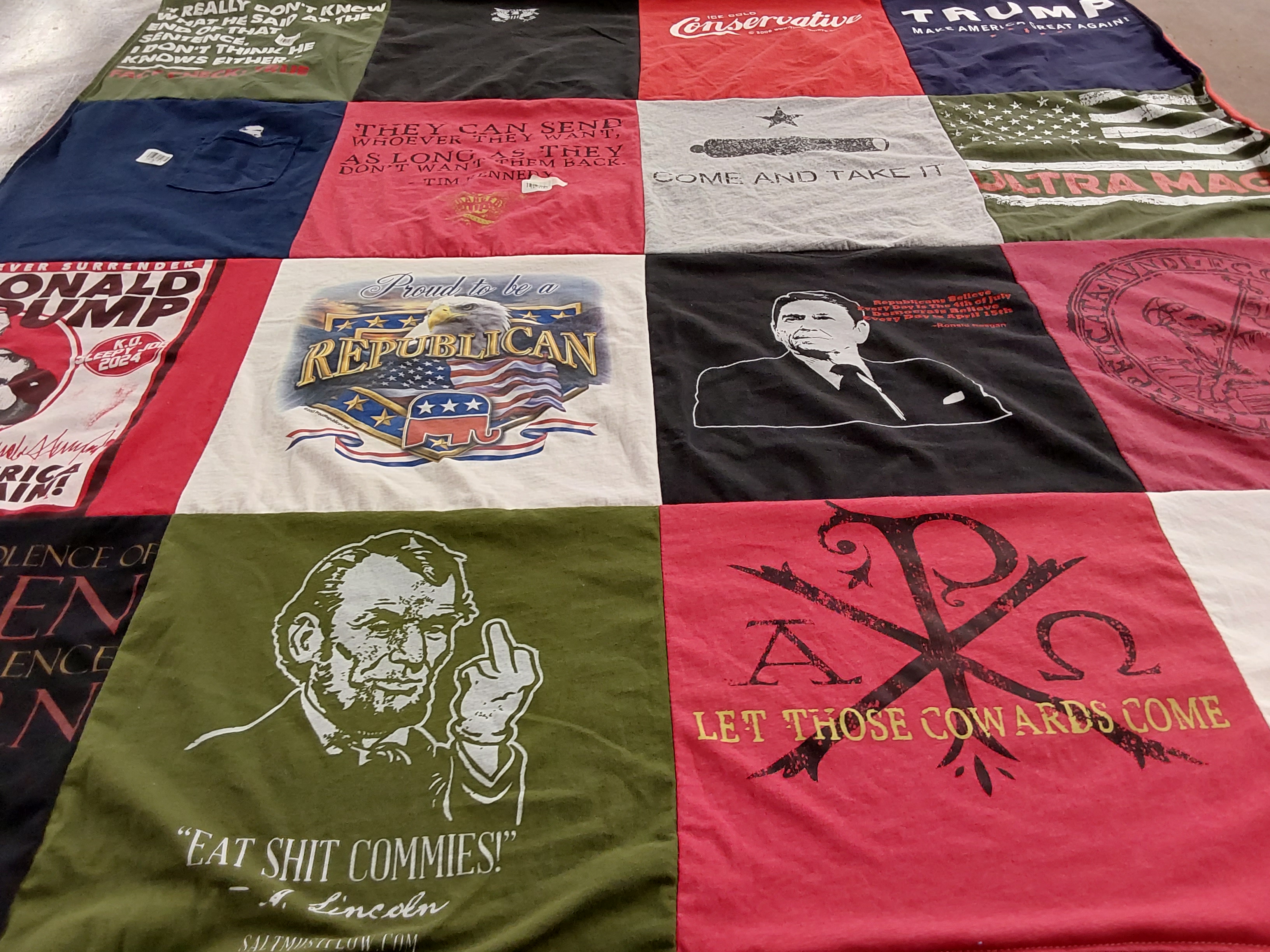 T-shirt quilt with politics, patriotism themes by Eric from LA