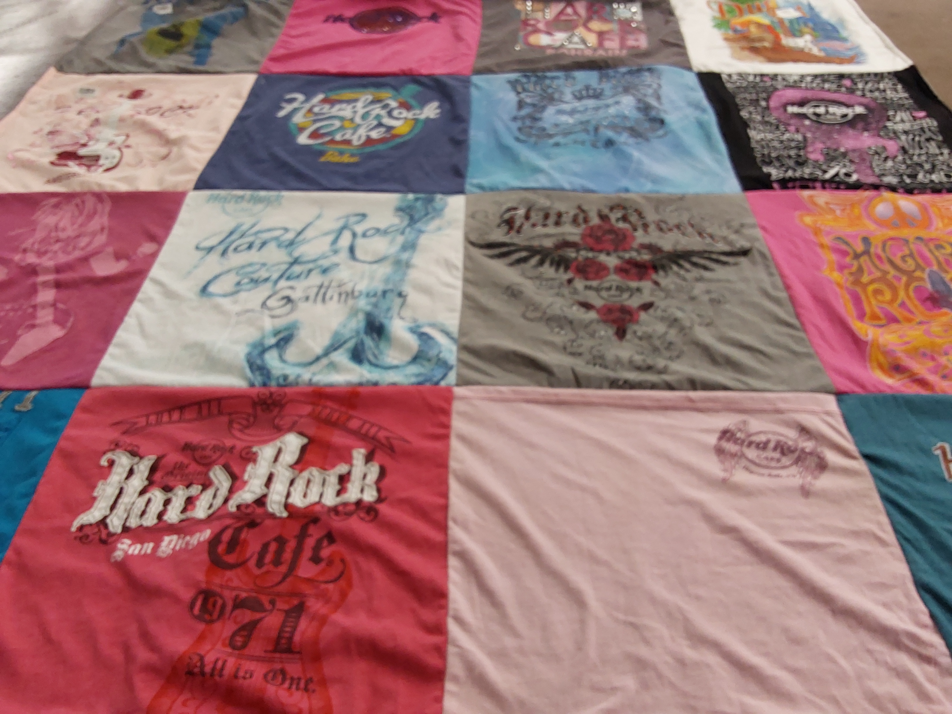 T-shirt quilt with music, travel themes by Jessica from SC