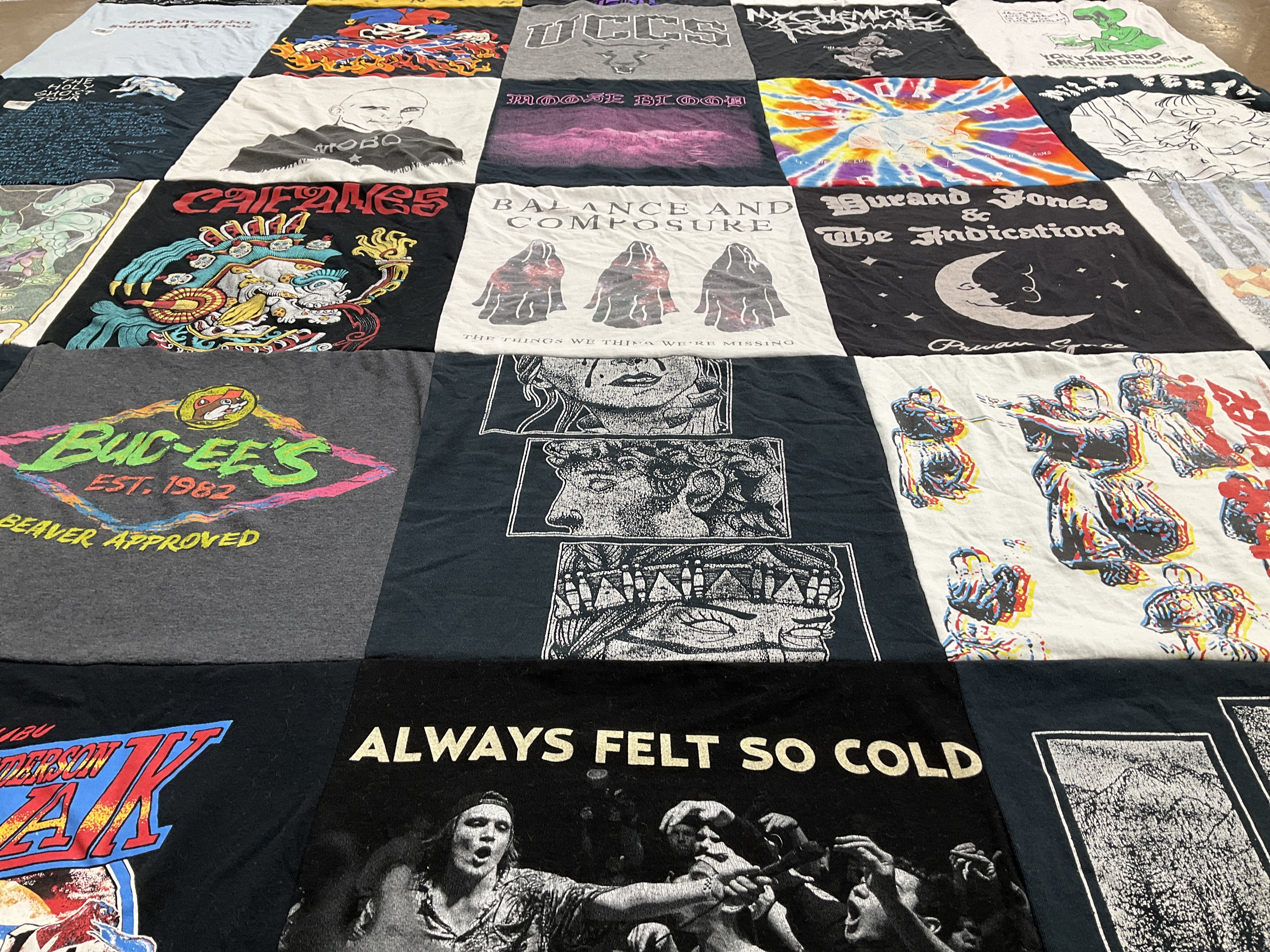 T-shirt quilt with music, art themes by Amy from CO