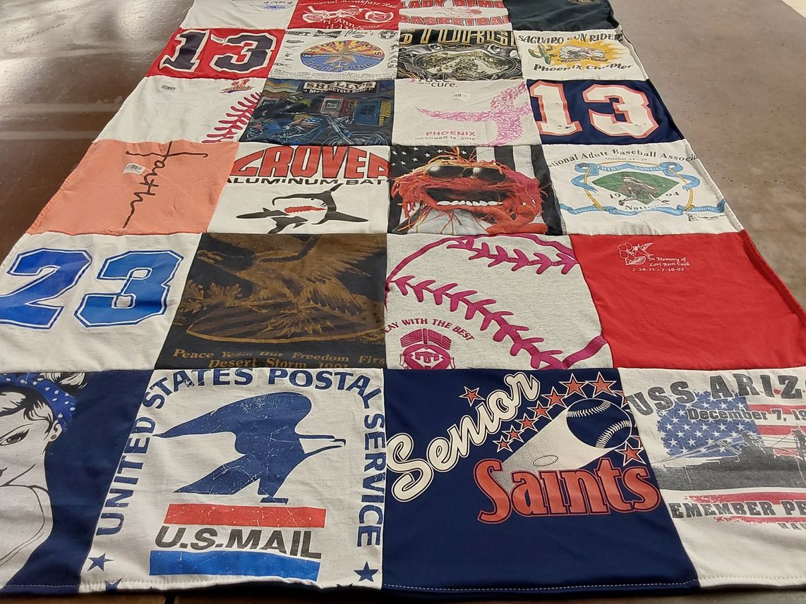 T-shirt quilt featuring senior saints by Rachelle from AZ
