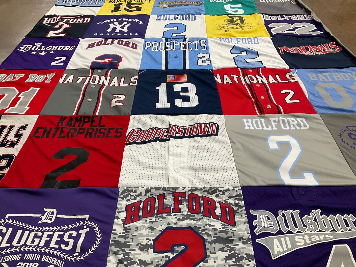 T-shirt quilt with baseball, youth sports themes by Shay from PA