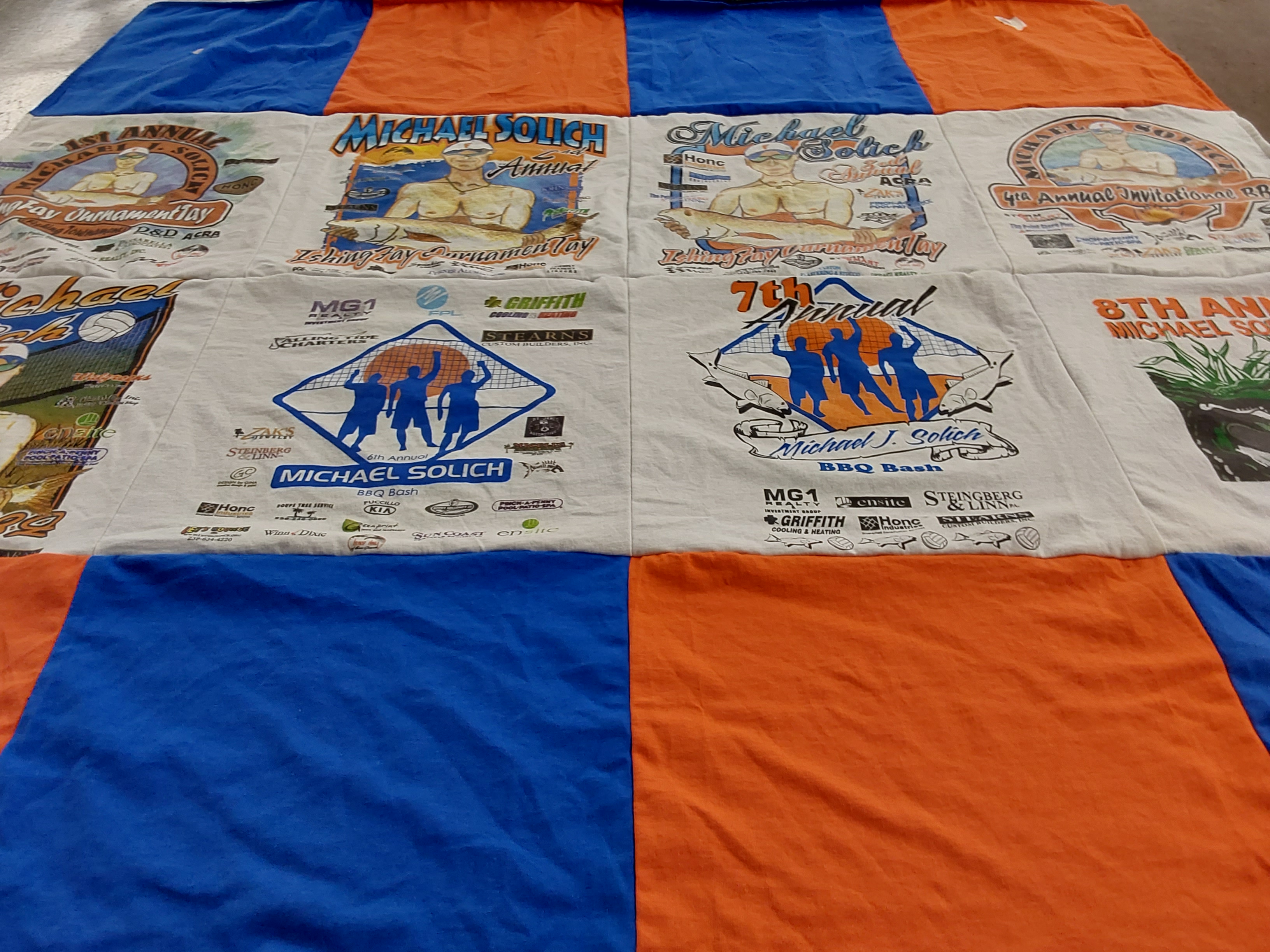 T-shirt quilt with cooking, sports themes by Toni Ann from FL
