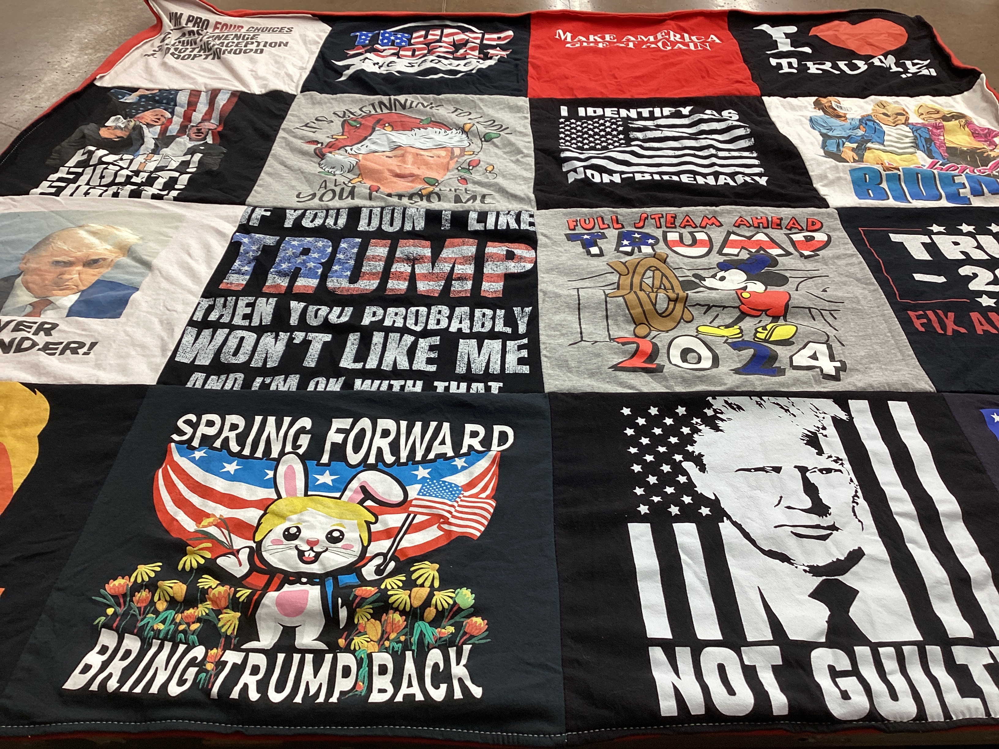 T-shirt quilt with politics, presidential elections themes by Laura from WA
