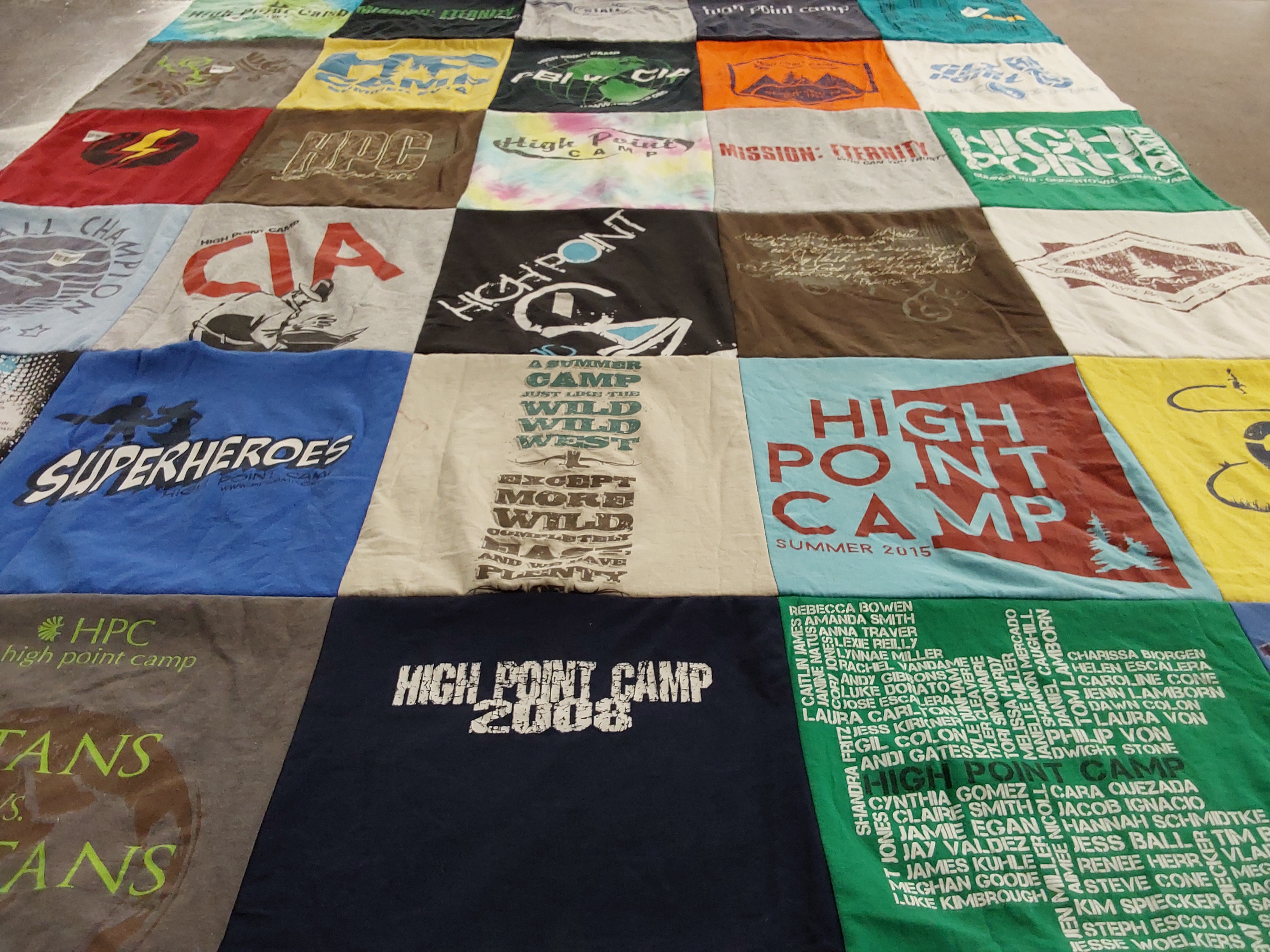T-shirt quilt with camping, superheroes themes by Caroline from TX