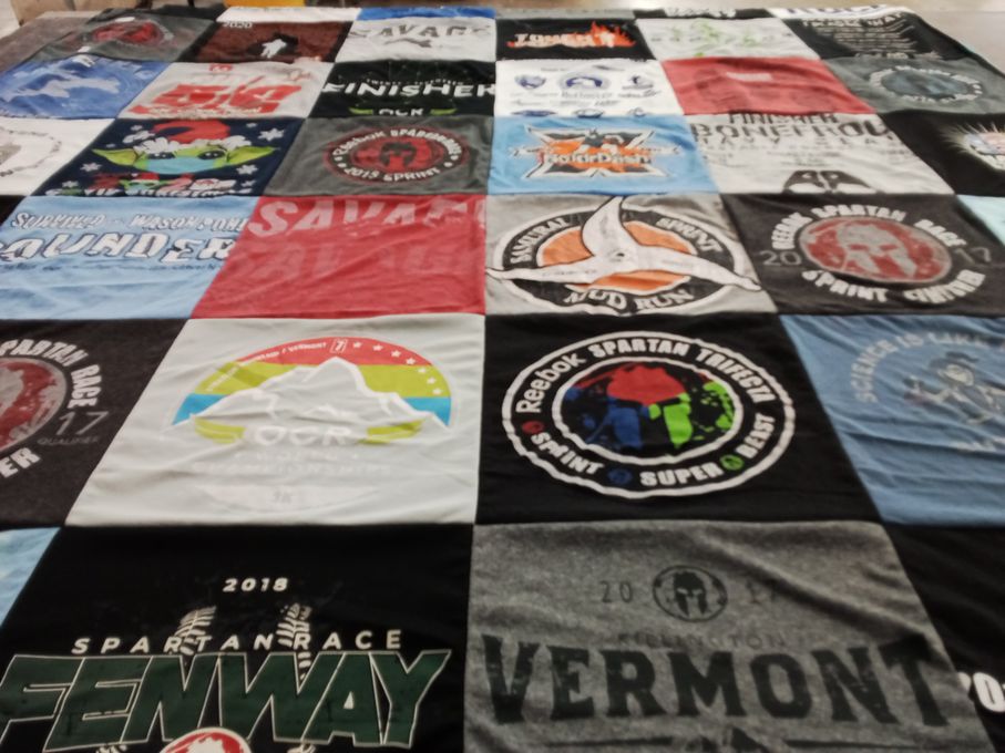 T-shirt quilt with fitness, obstacle courses themes by Deborah from MA