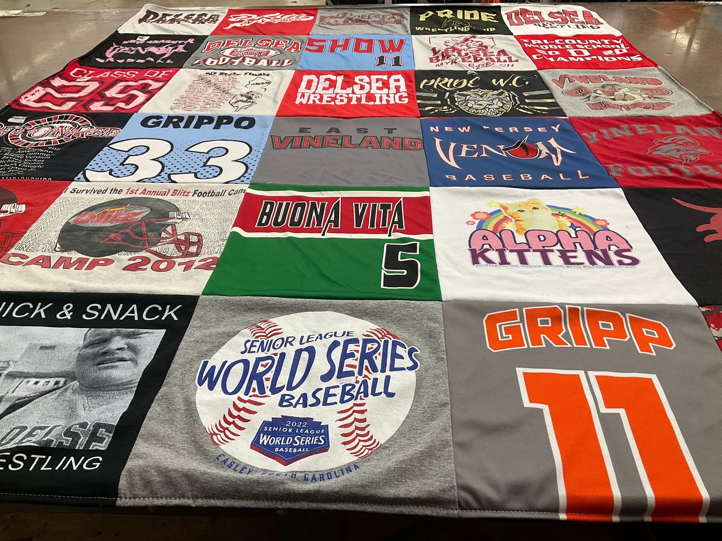 T-shirt quilt featuring vineland high school baseball, delsea high school wrestling by Melissa from NJ