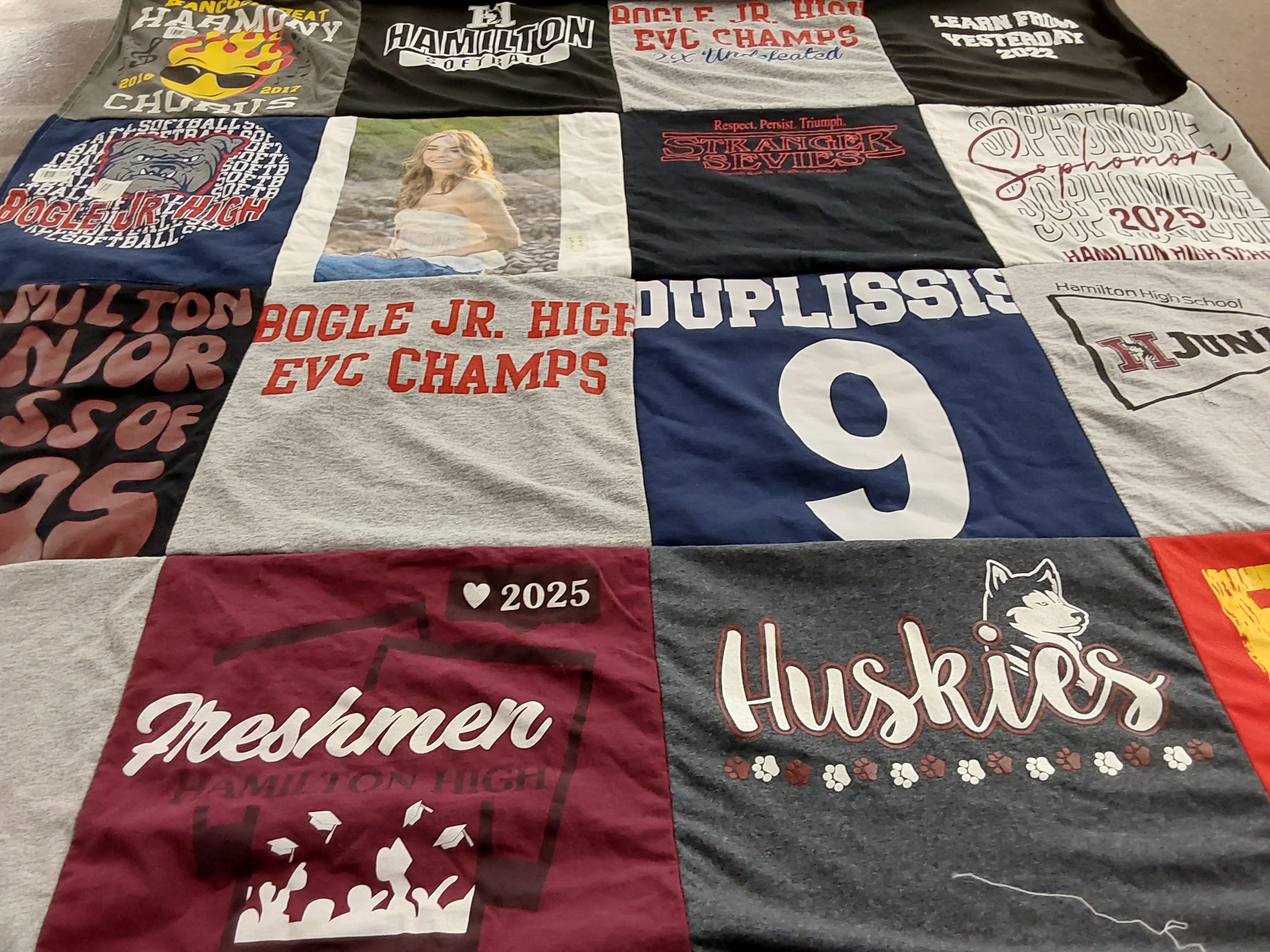 T-shirt quilt featuring hamilton high school huskies, bogle junior high school by Marnie from AZ