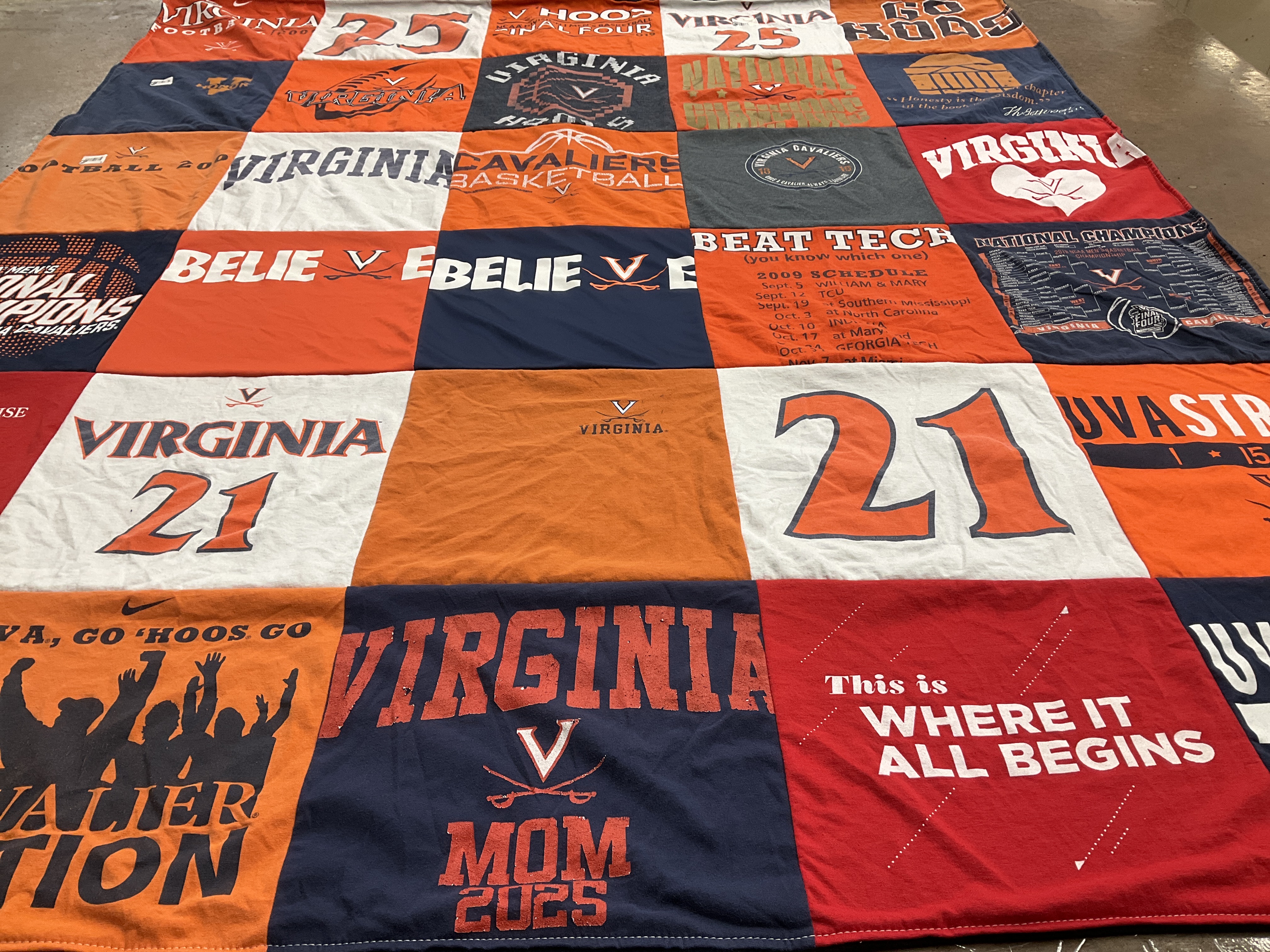 T-shirt quilt featuring university of virginia basketball, university of virginia football by april from VA