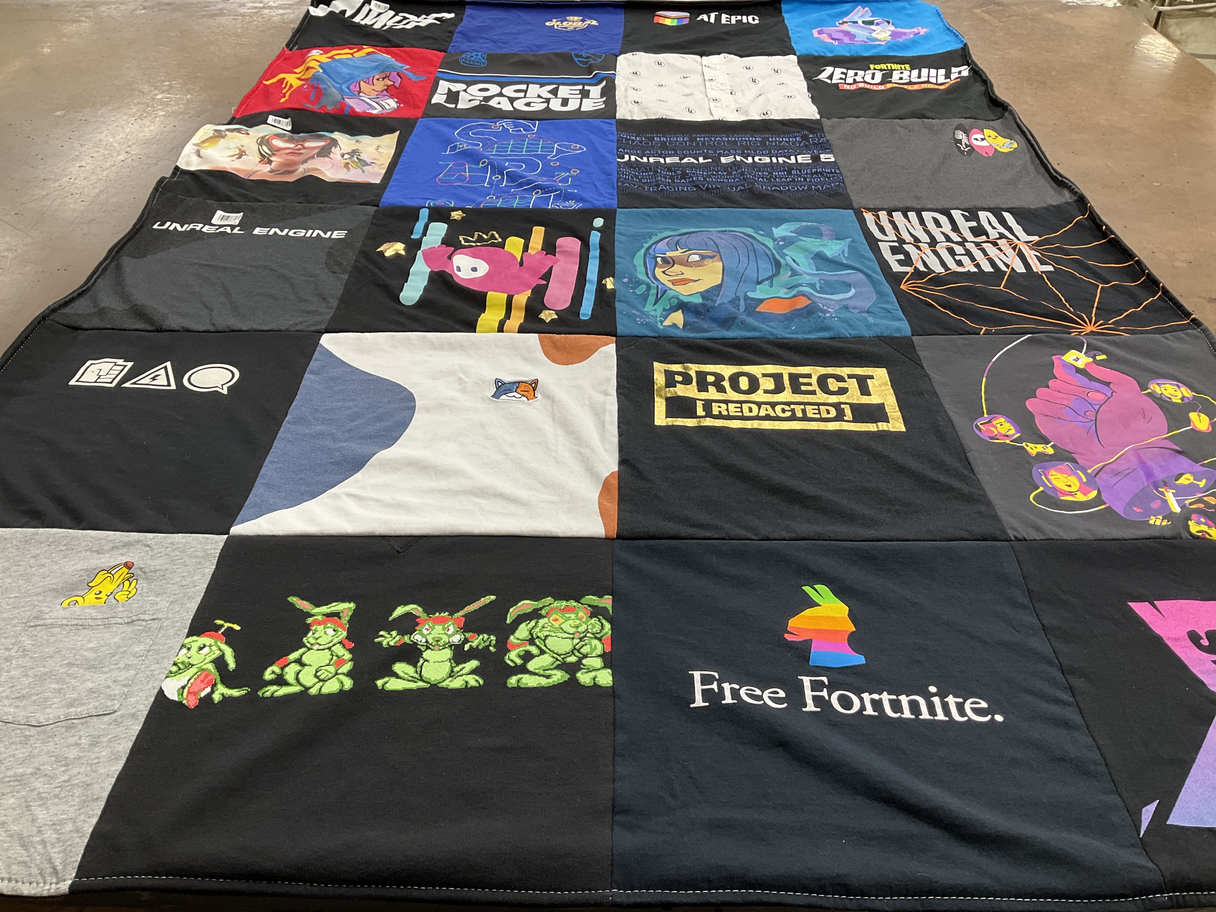 T-shirt quilt with gaming, video games themes by Trevor from WA