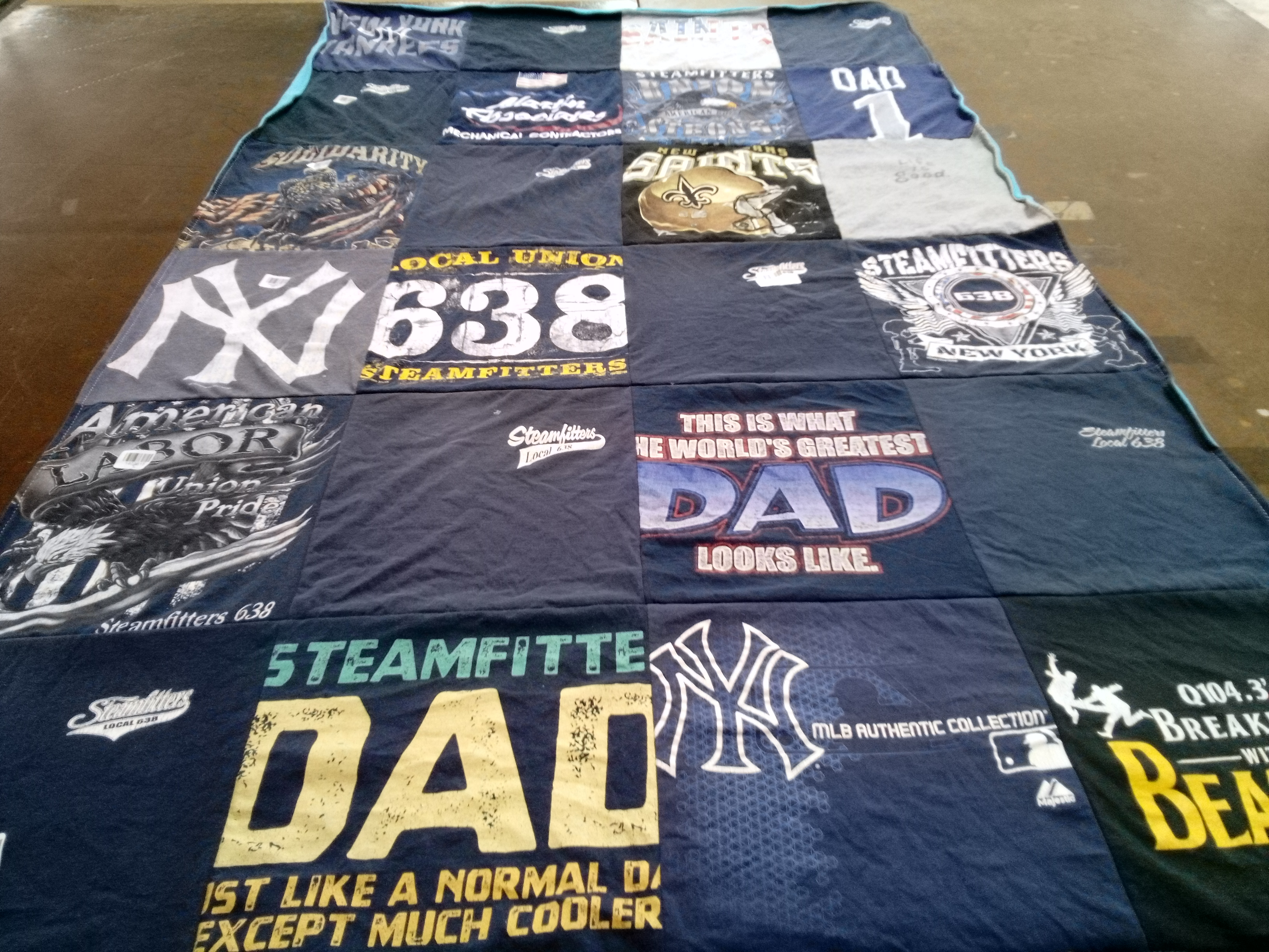 T-shirt quilt with sports, labor themes by John from TN