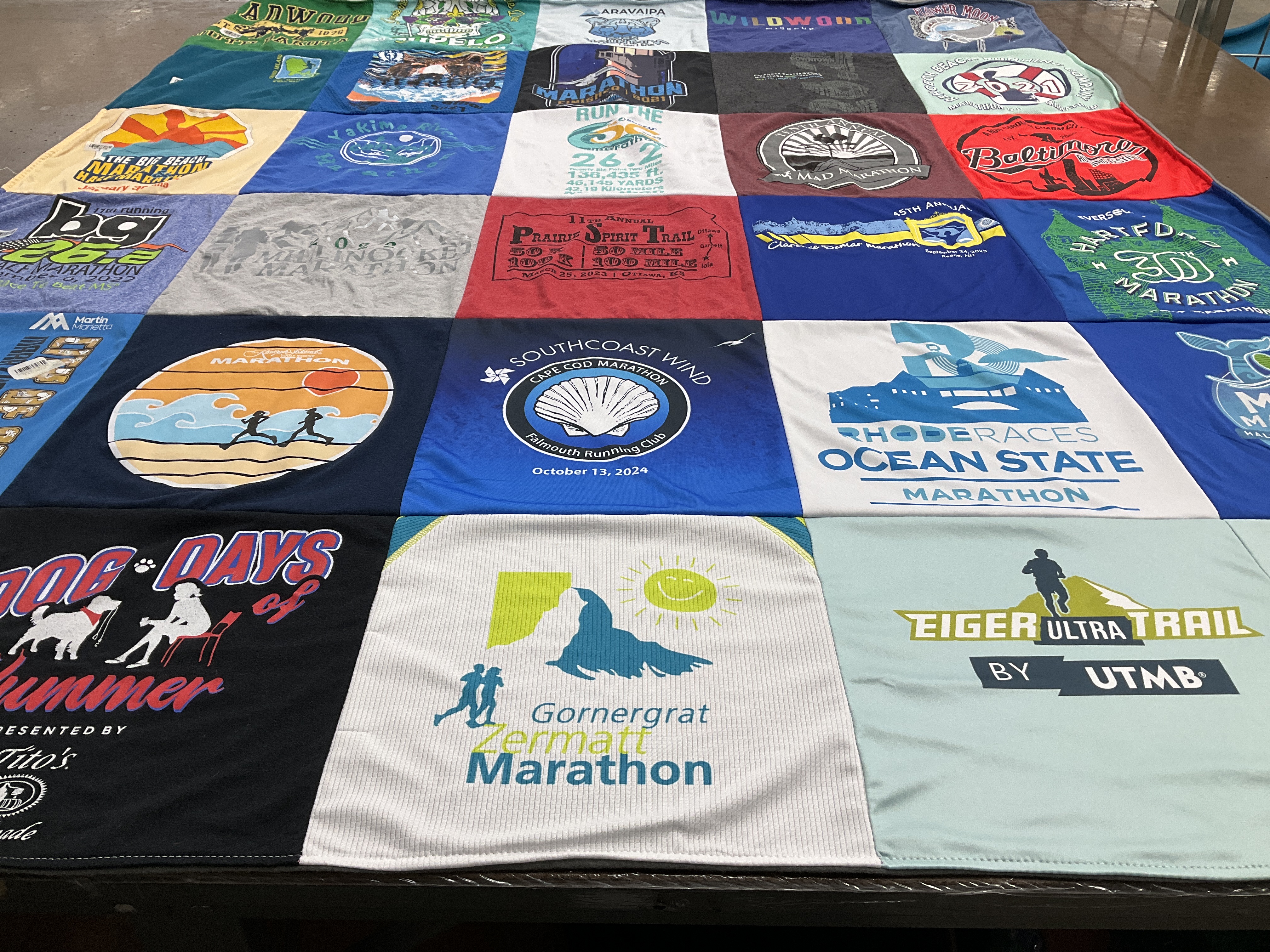 T-shirt quilt with running, marathons themes by Julie from ID