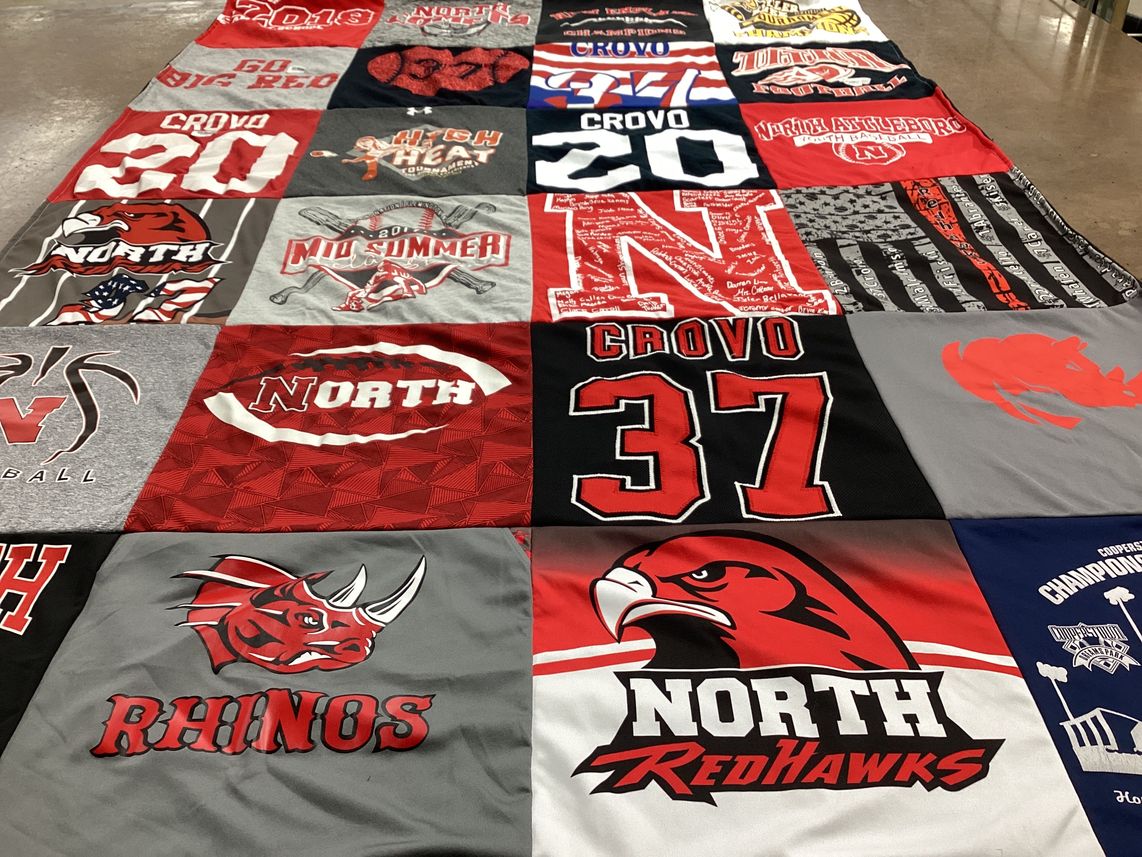 T-shirt quilt featuring north redhawks, rhinos by Jenna from MA