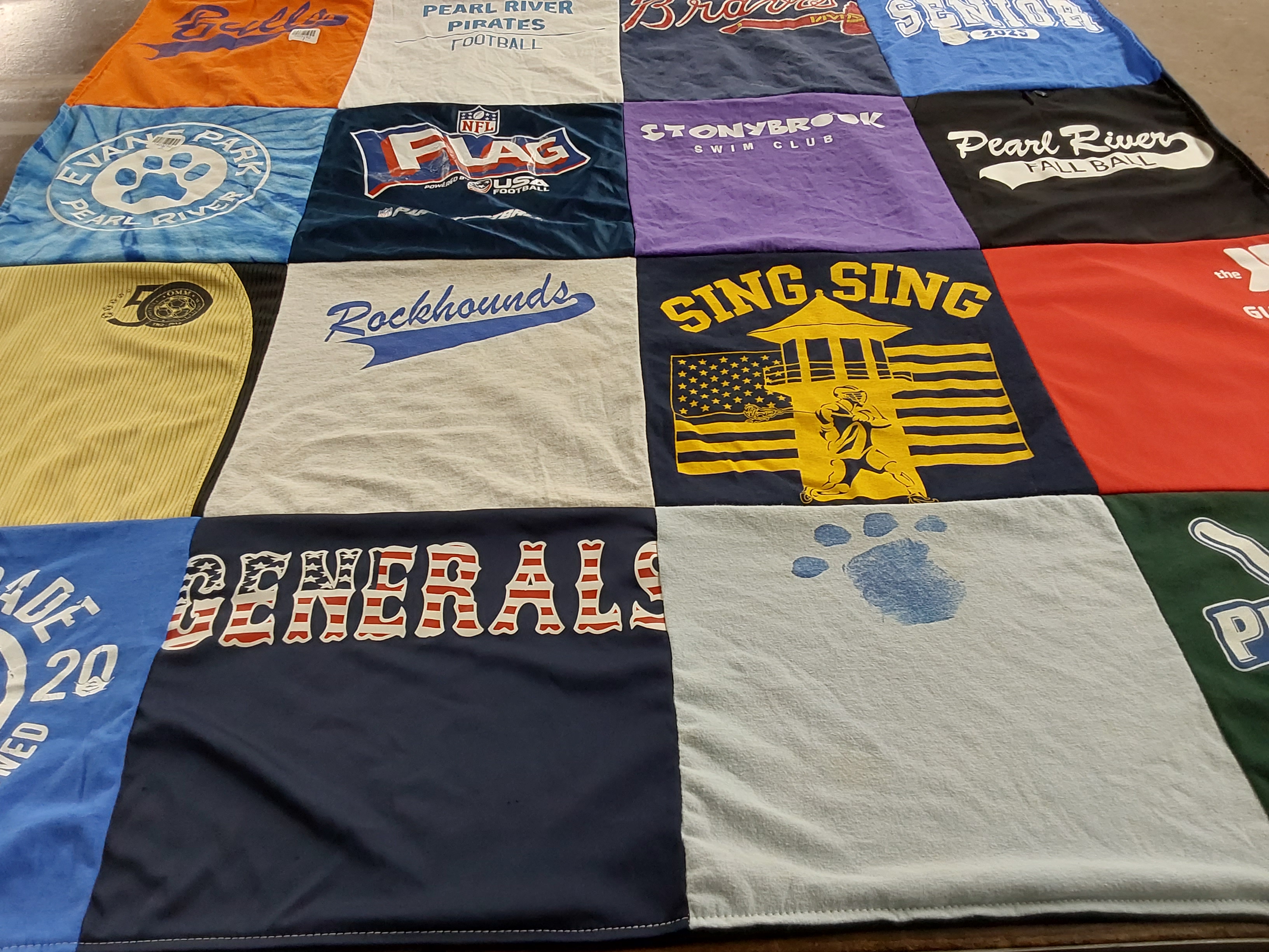 T-shirt quilt with sports, swimming themes by Christina from NY