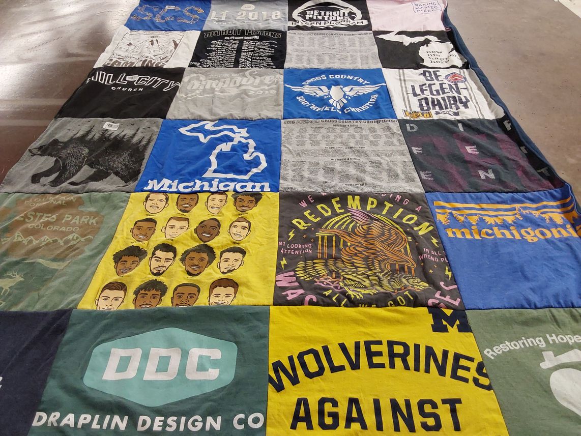 T-shirt quilt featuring wolverines by Claire from MI