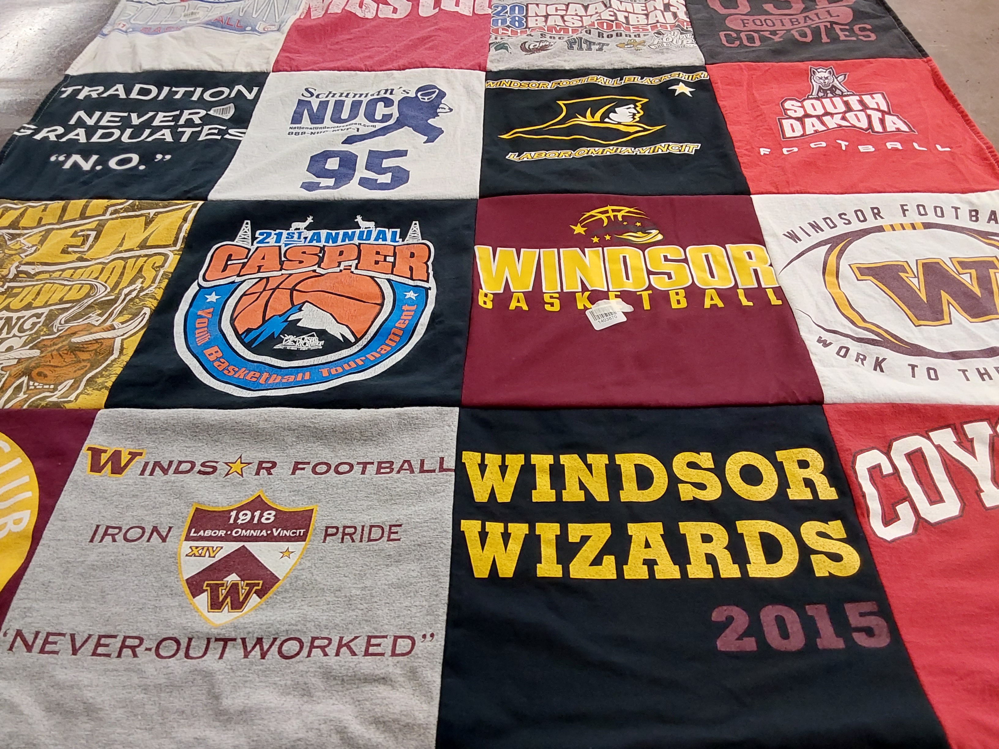 T-shirt quilt featuring windsor football, windsor basketball by Janet from CO
