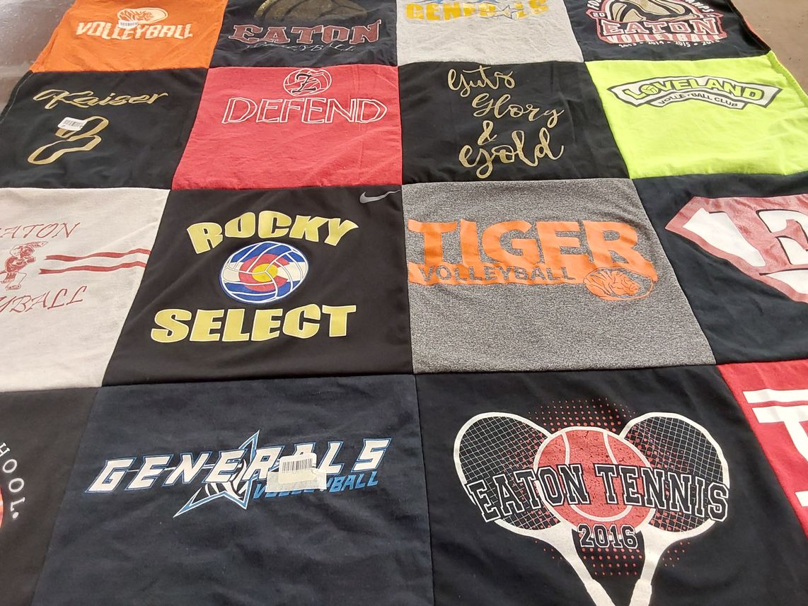 T-shirt quilt featuring eaton volleyball, rocky select volleyball by Janet from CO