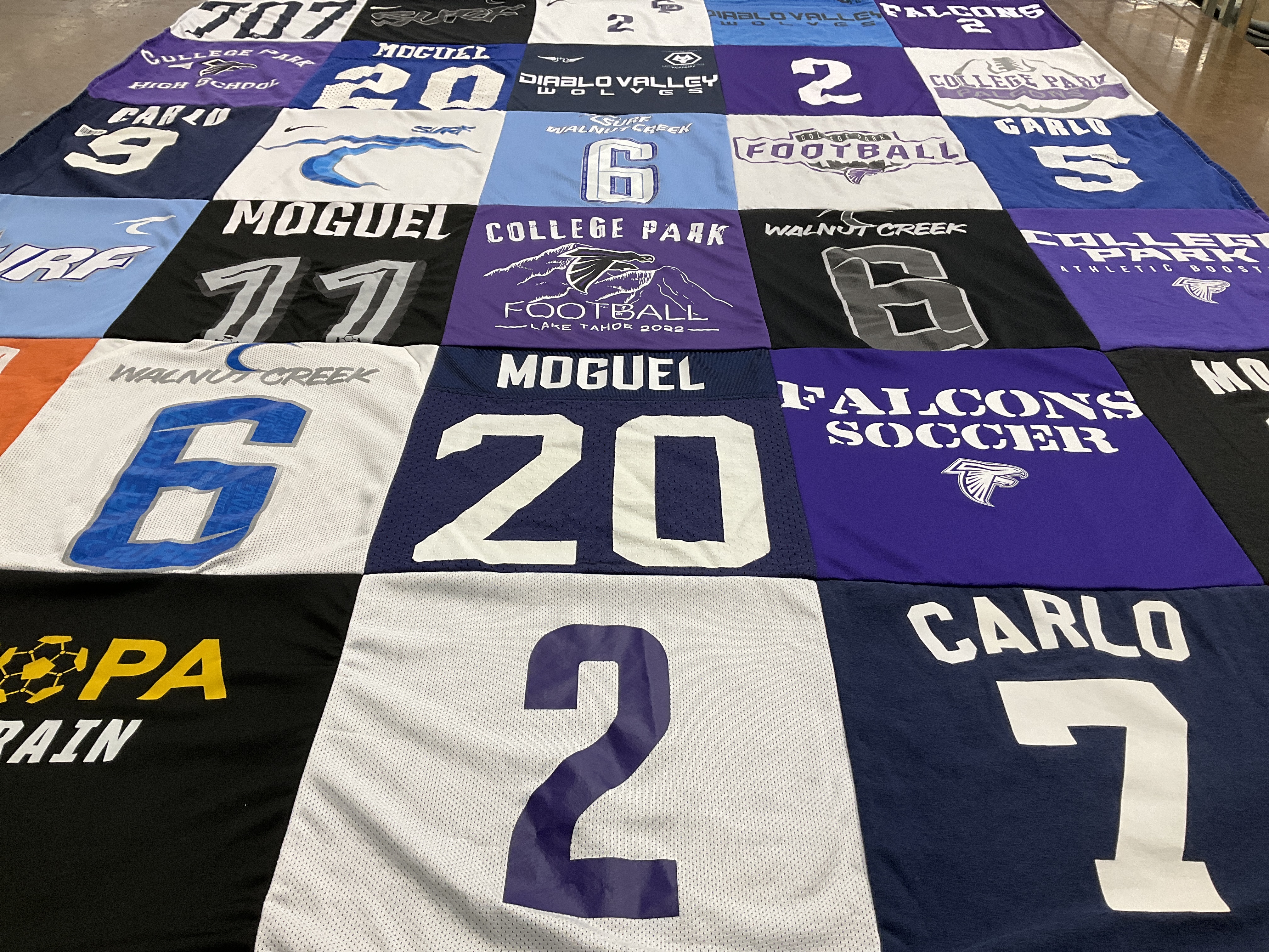 T-shirt quilt featuring falcons soccer by Gina from CA