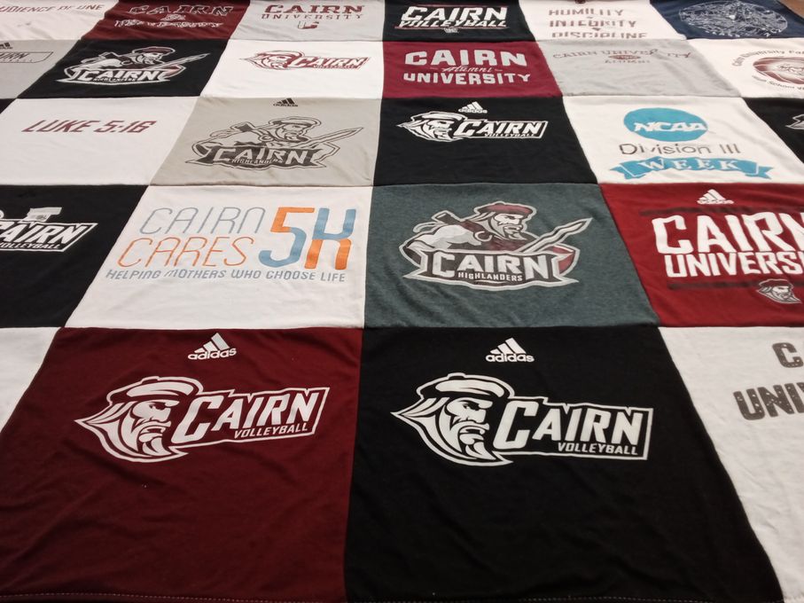 T-shirt quilt featuring cairn volleyball by Caroline from NJ