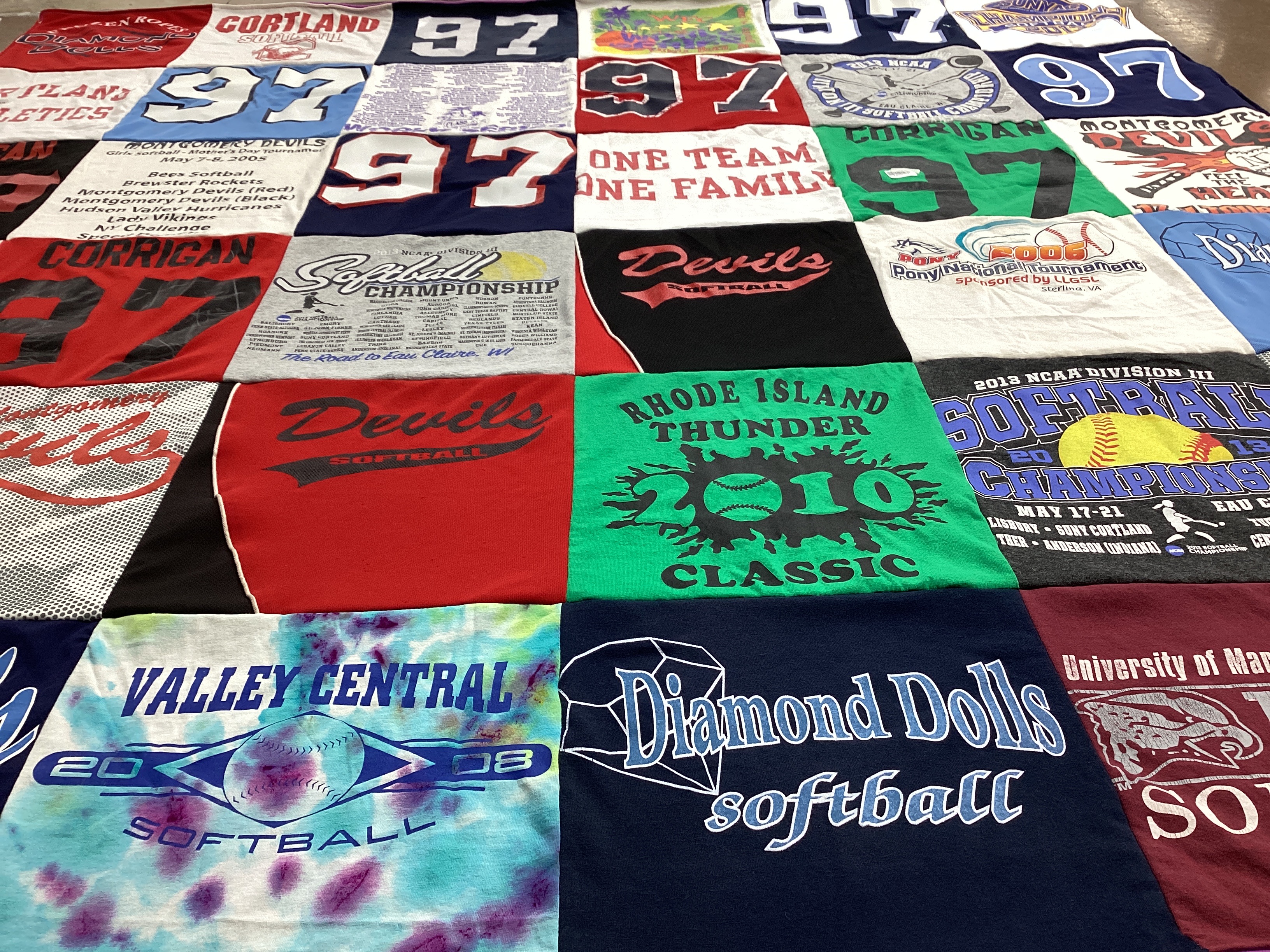 T-shirt quilt featuring cortland state university, montgomery college by Jo-Ann from NY