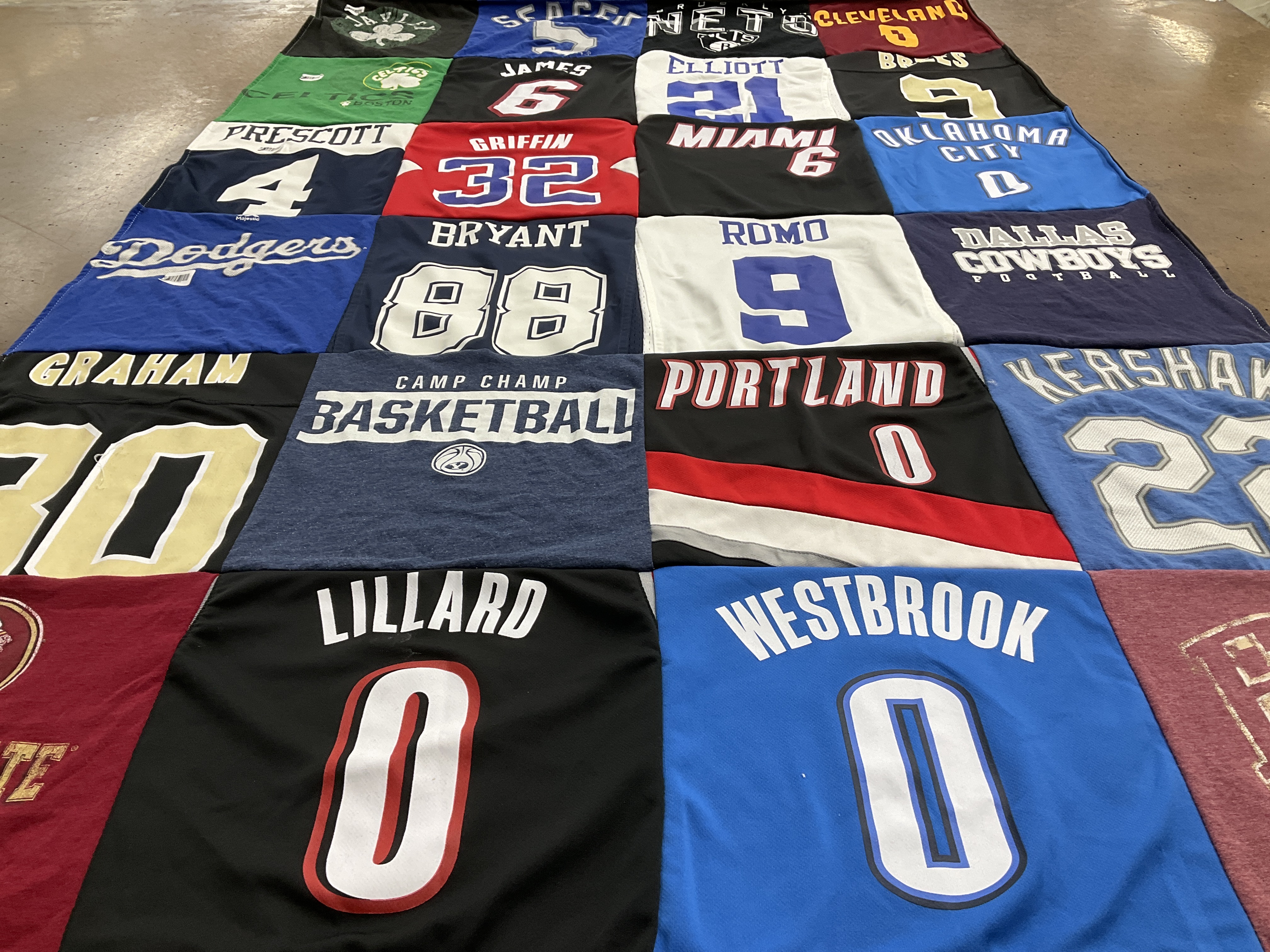 T-shirt quilt featuring dallas cowboys football, portland trail blazers by Lynn from CA