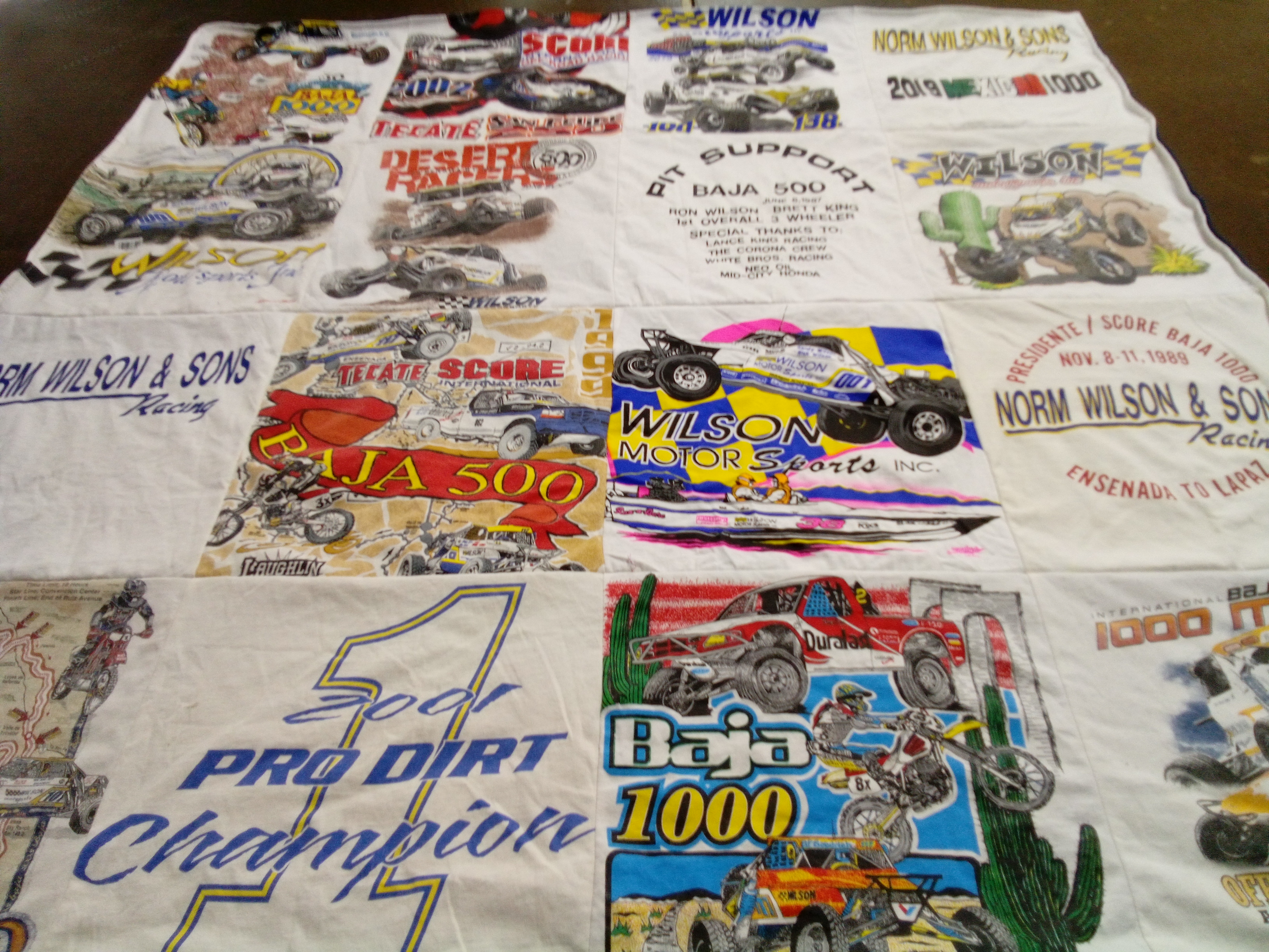 T-shirt quilt with off-road racing, motorsports themes by Maile from CA