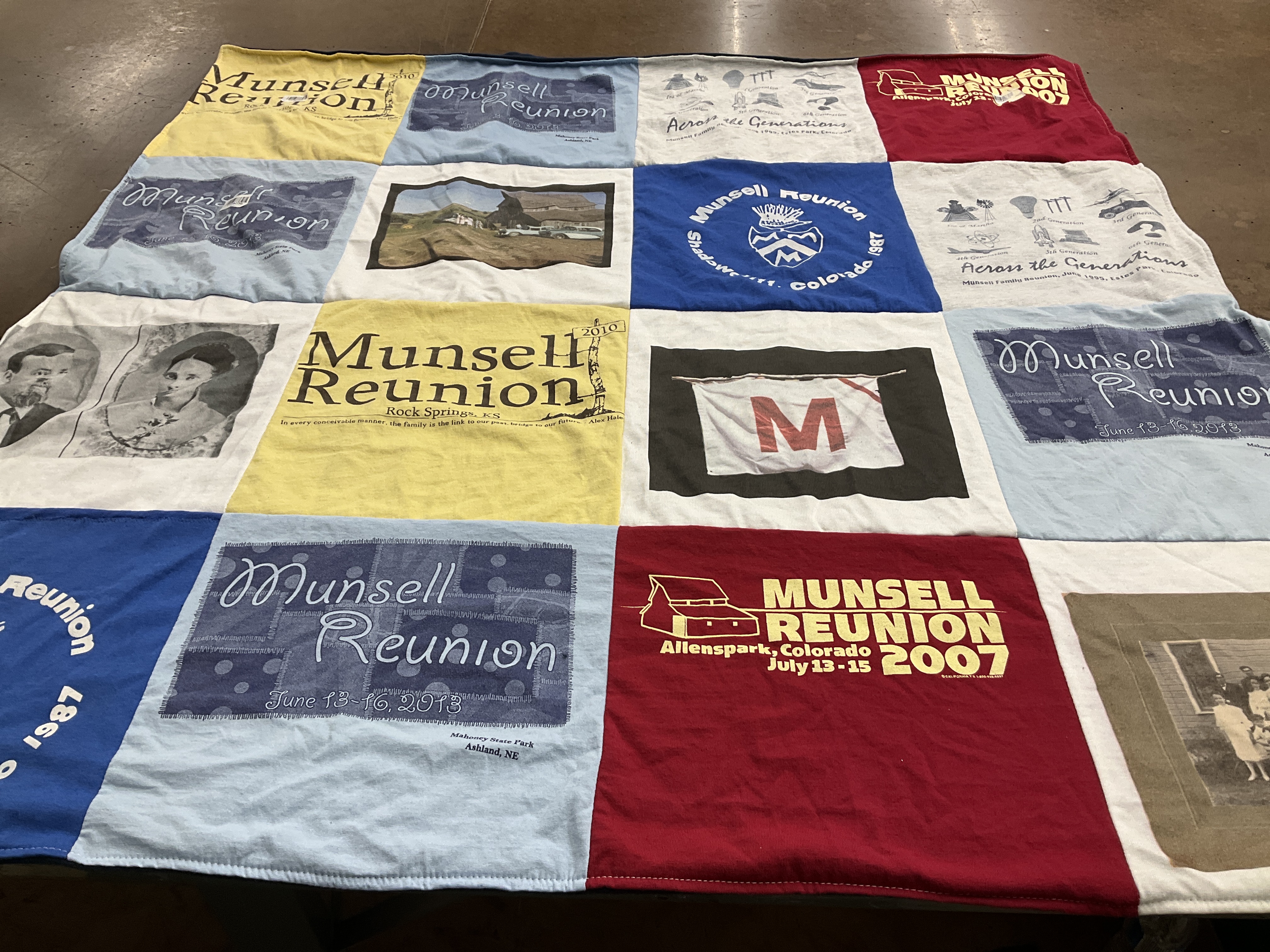 T-shirt quilt with family, heritage themes by Becky from KS