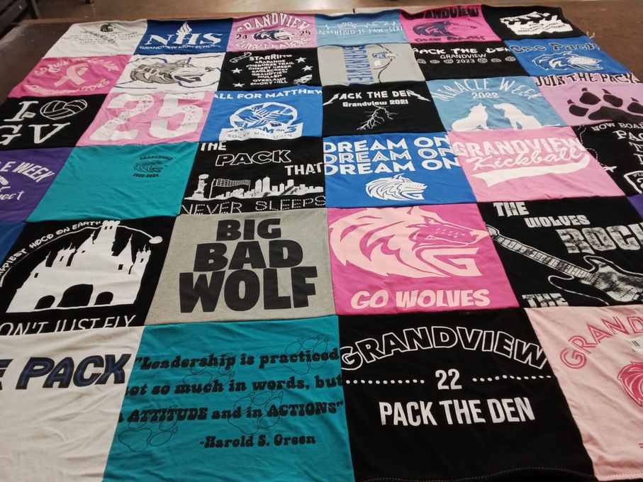 T-shirt quilt featuring grandview wolves by Ava from CO