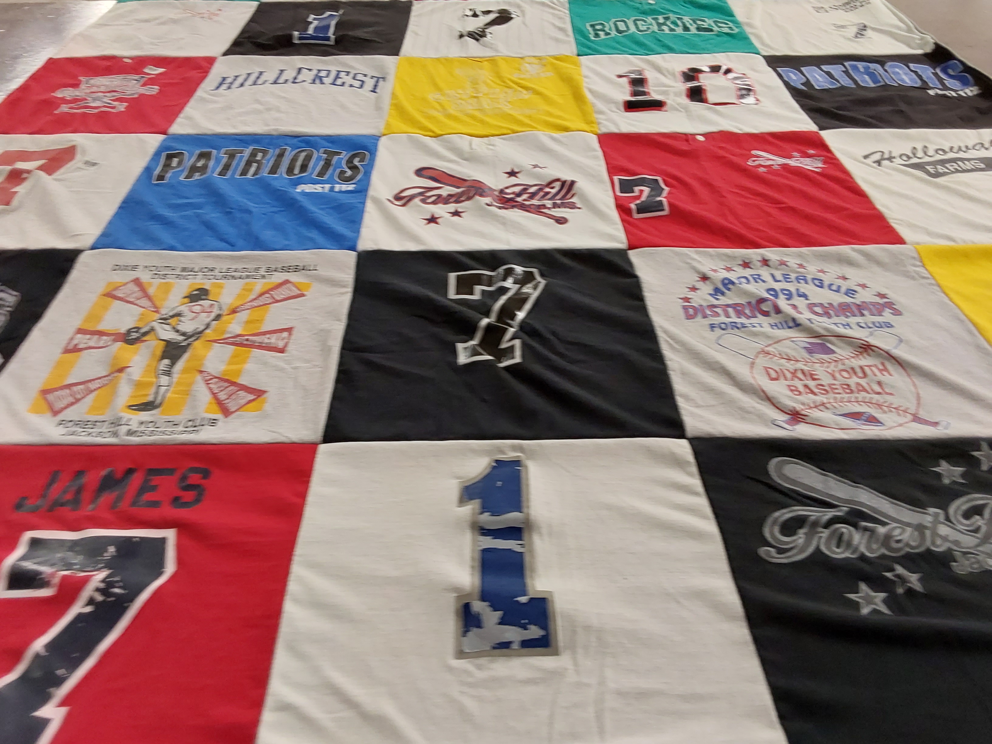 T-shirt quilt with baseball themes by Debbie from MS