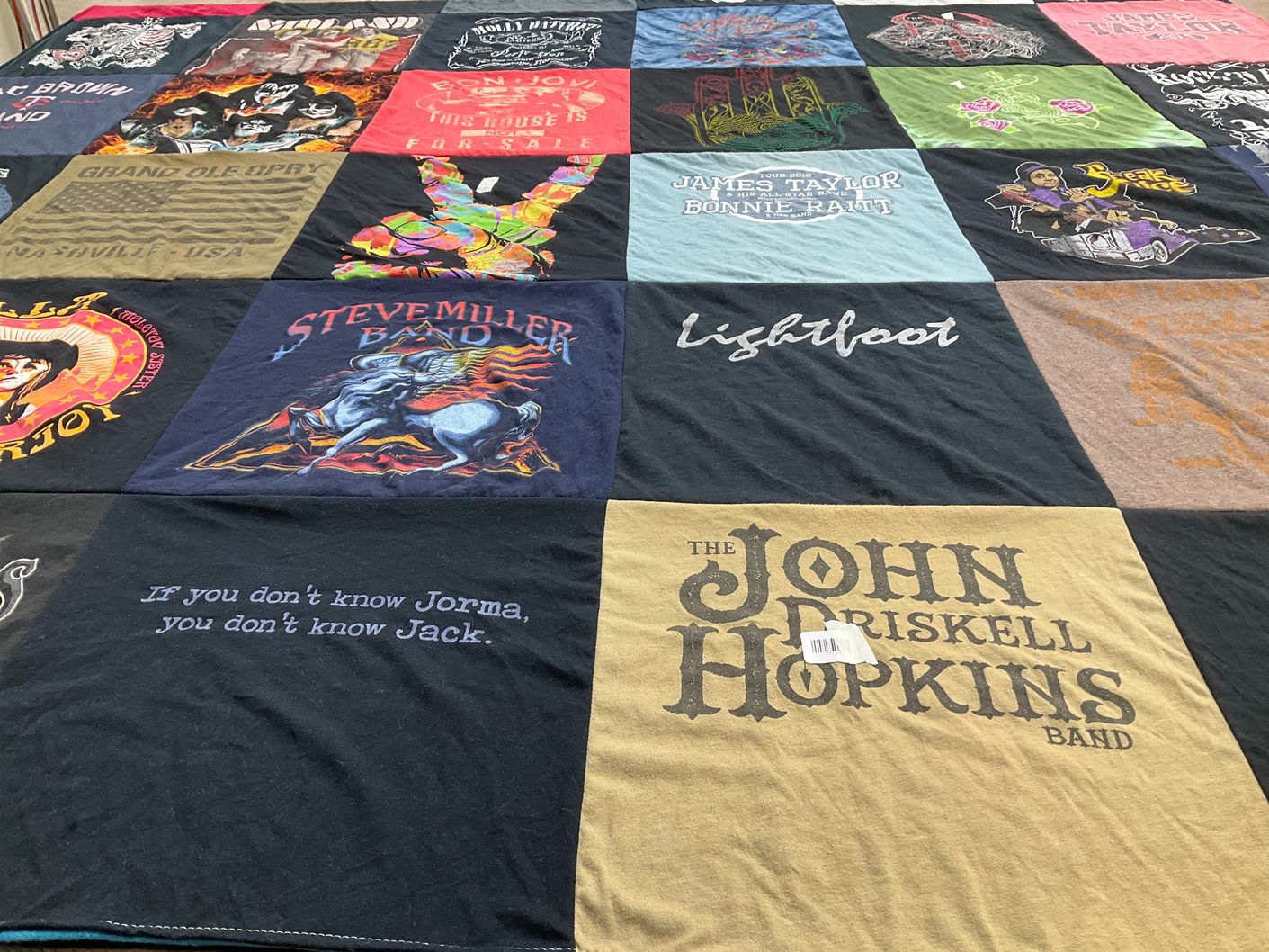 T-shirt quilt with music, concerts themes by Todd from MN