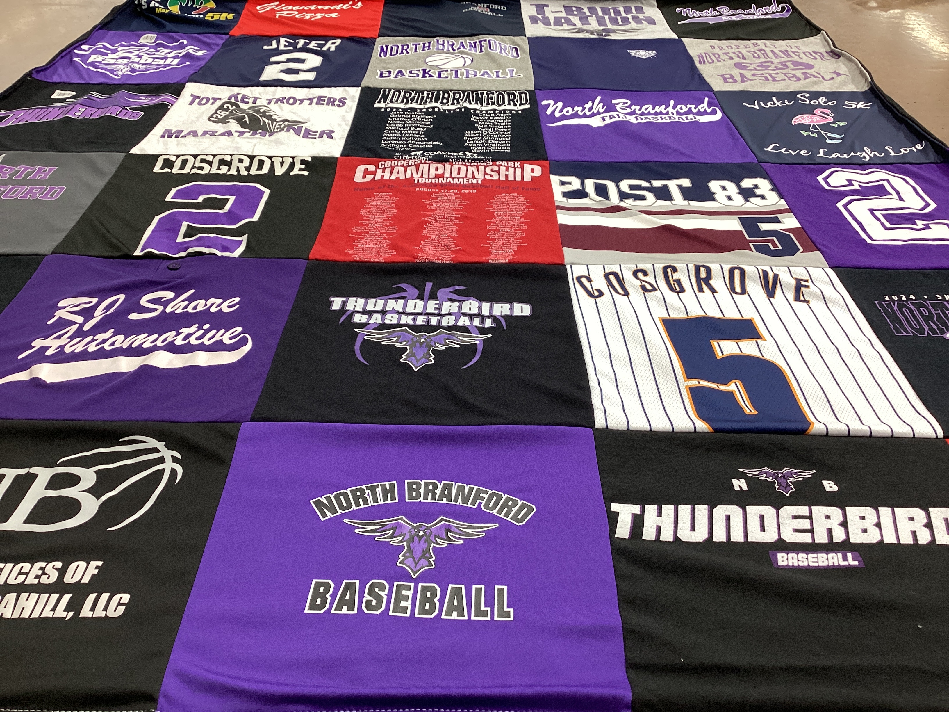 T-shirt quilt featuring thunderbirds basketball, north branford baseball by Gina from CT