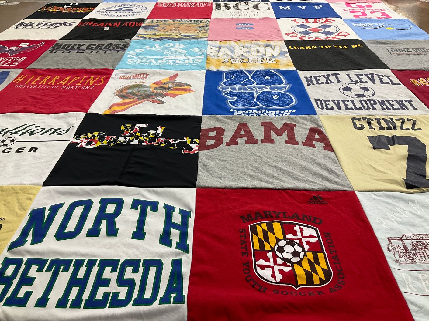 T-shirt quilt featuring north bethesda soccer, university of maryland terrapins by Heather from MD