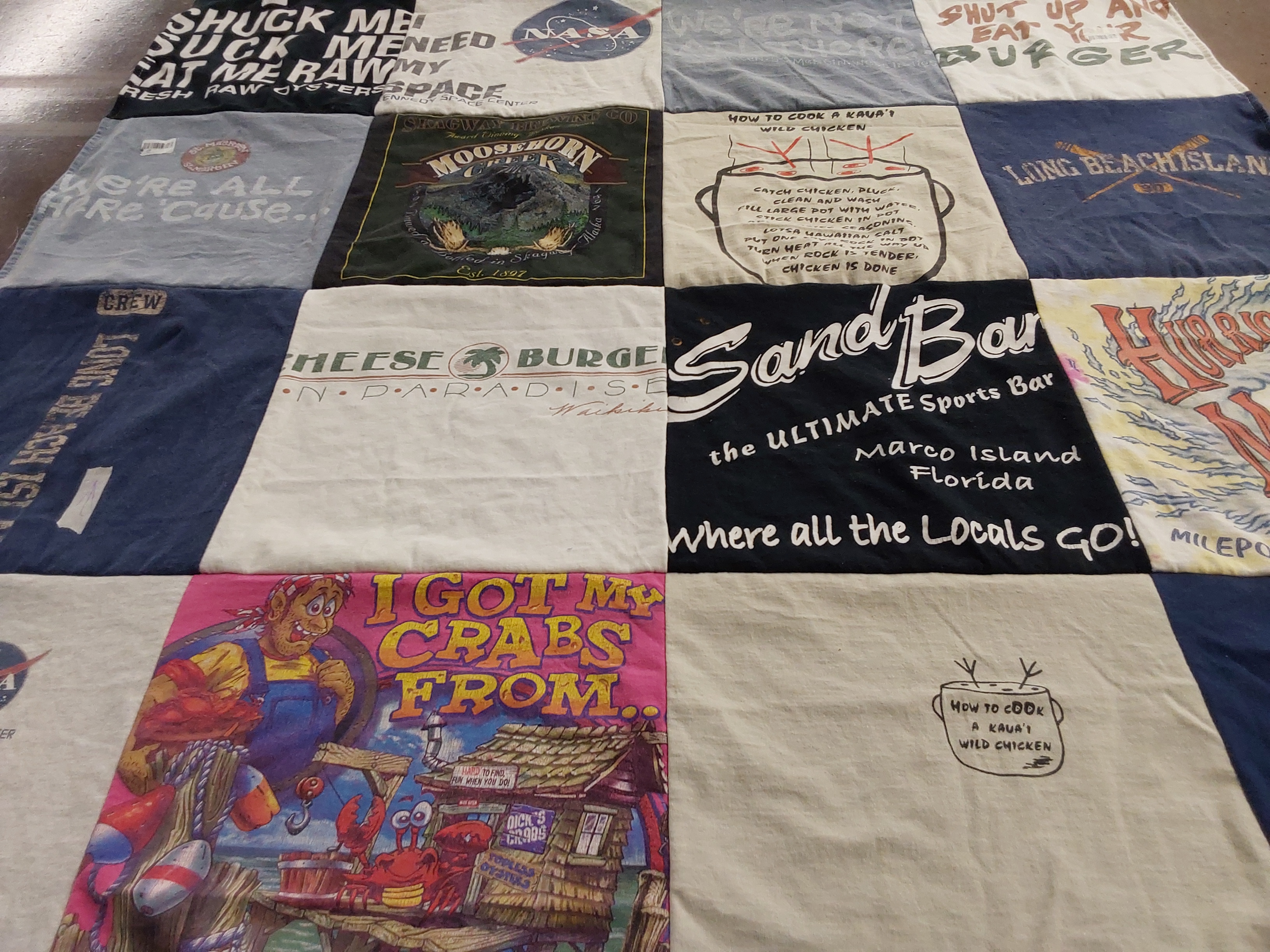T-shirt quilt with food, cooking themes by Elizabeth from NY