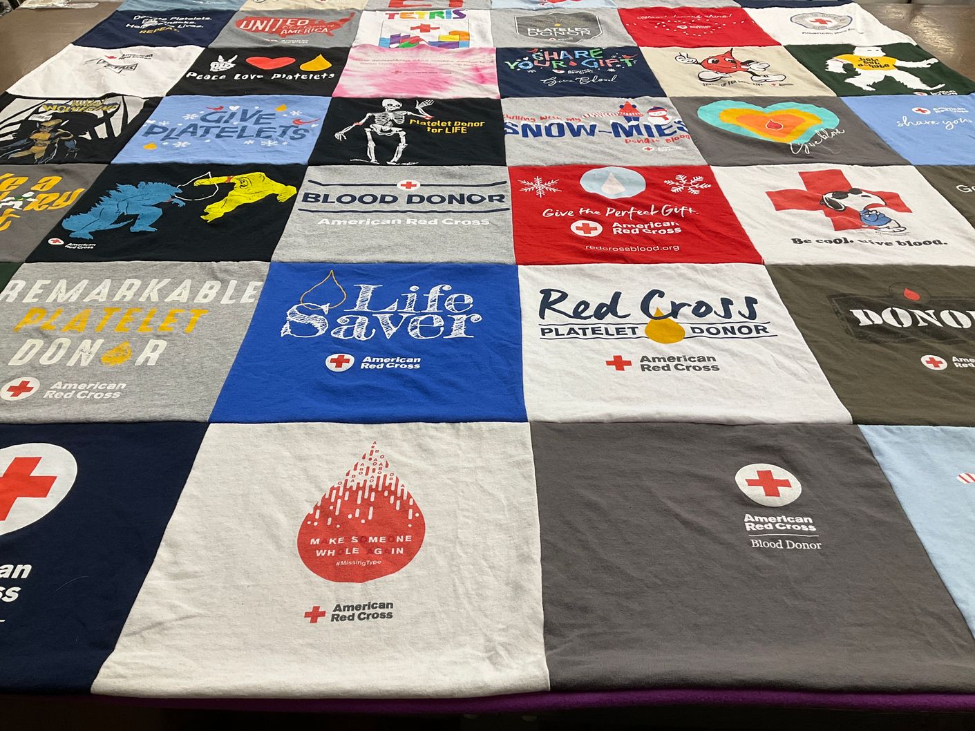 T-shirt quilt with blood donation, health awareness themes by Robert from MN