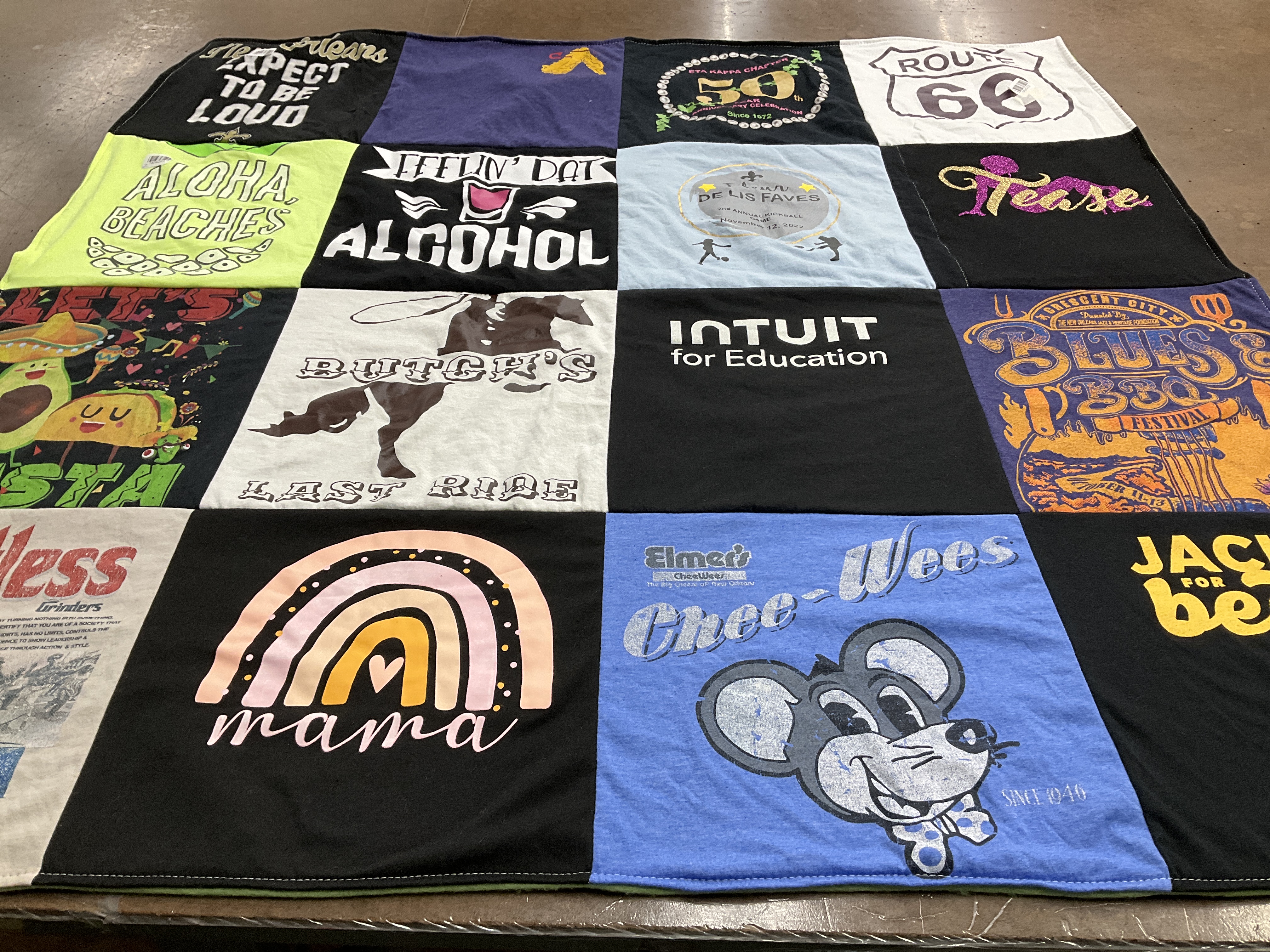T-shirt quilt with parties, music themes by Xaviera from LA