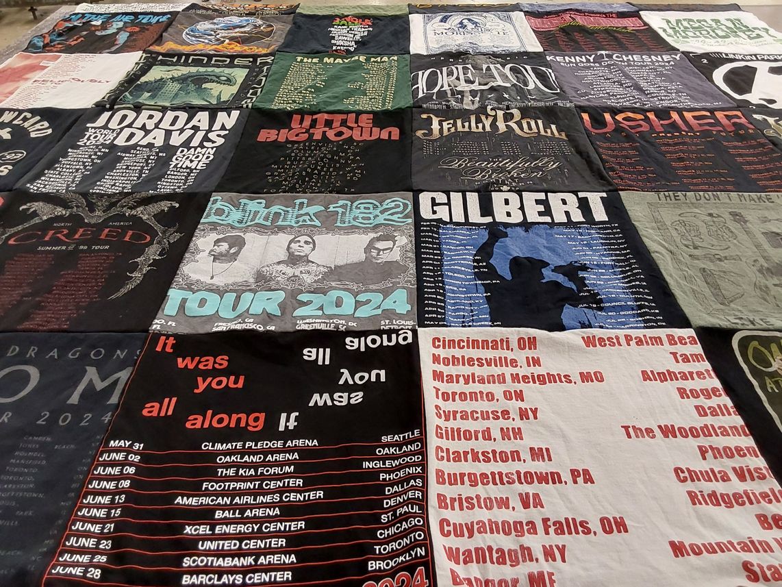 T-shirt quilt with music, concerts themes by Melissa from TX