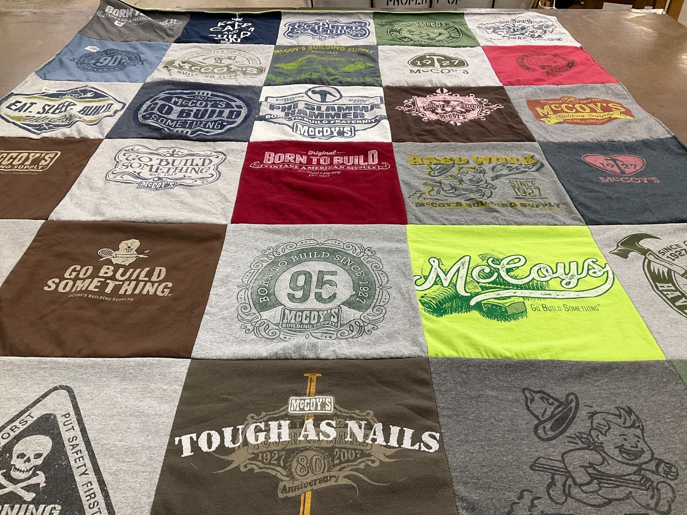 T-shirt quilt with construction, building themes by Kaitlin from TX