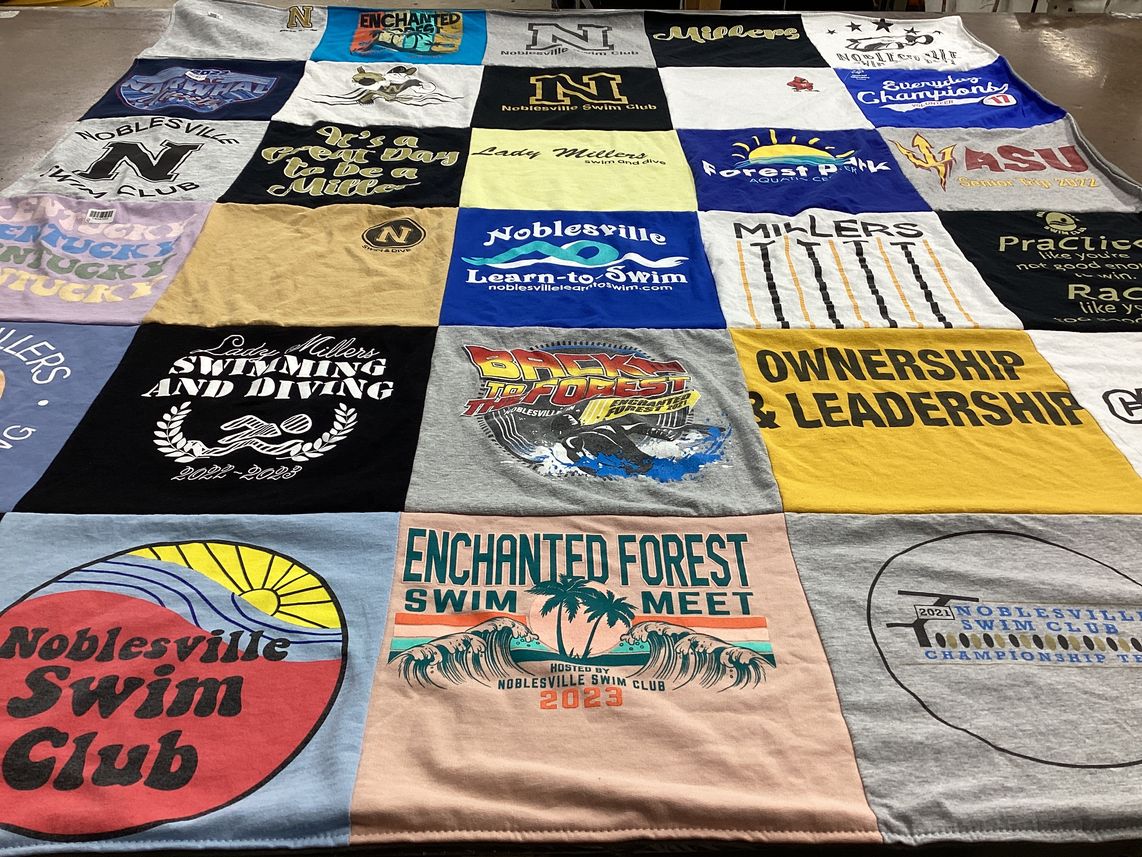T-shirt quilt featuring noblesville swim team by Ann from IN