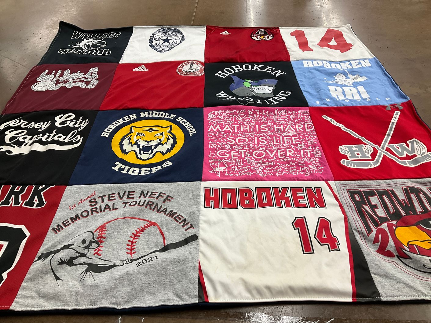 T-shirt quilt featuring jersey city capitals, hoboken wrestling by April from NJ