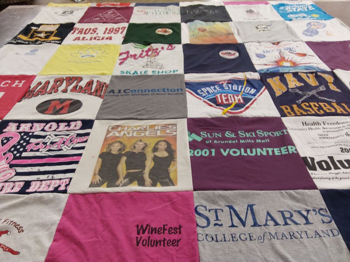 T-shirt quilt featuring navy baseball by Alicia from MD