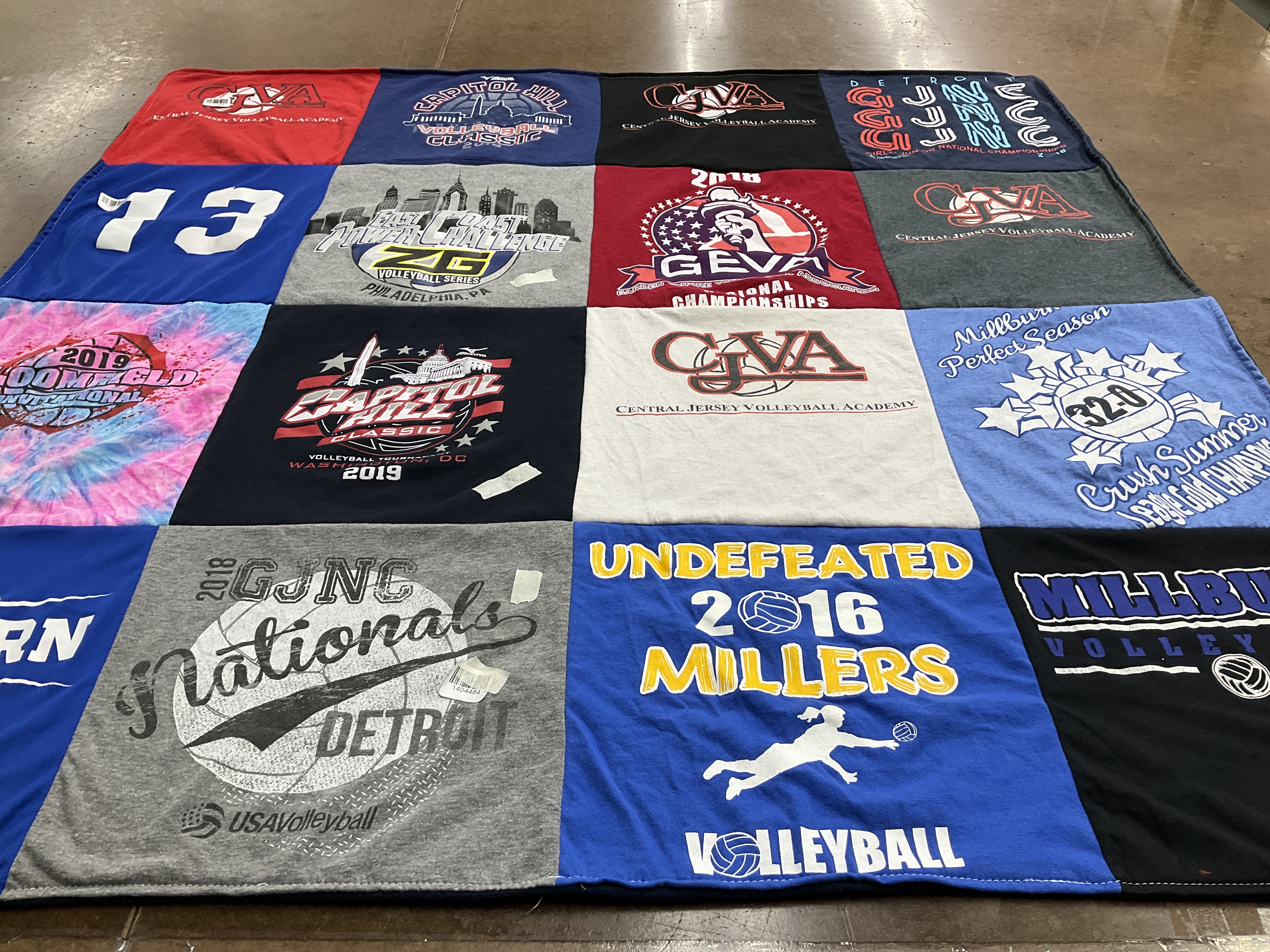 T-shirt quilt with volleyball, sports themes by Jessica from NJ